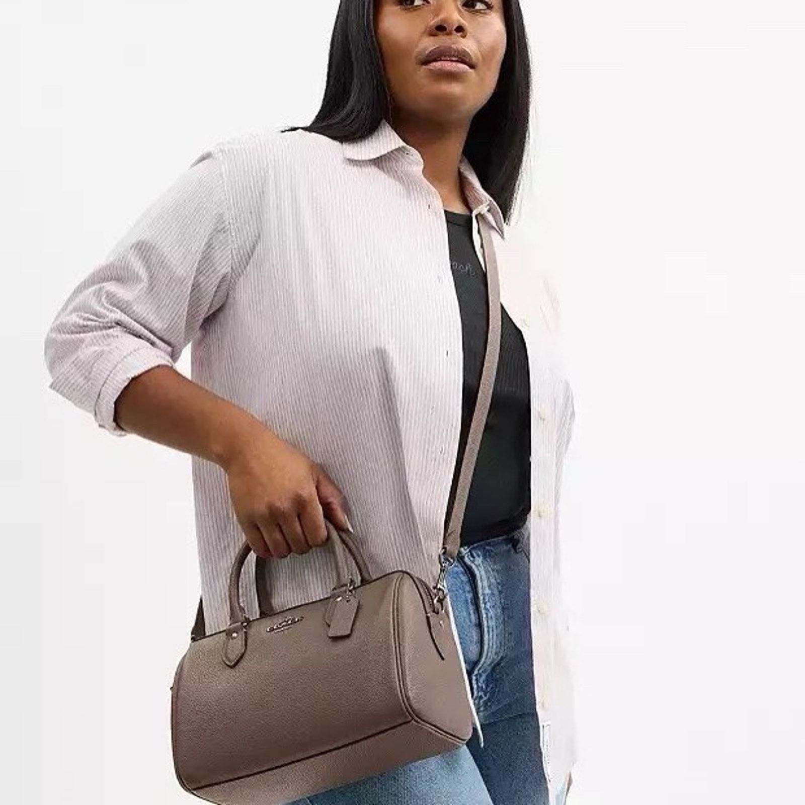 Coach NWT Coach Rowan Satchel CV962 Pebbled Leather Qb/Dark Stone Size ONE SIZE - 11 Thumbnail