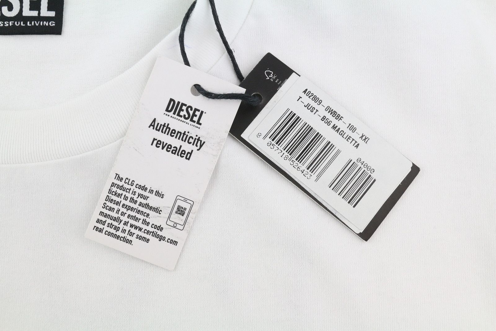 Diesel T-JUST-B56 2XL White Crew Logo T-Shirt 41176 Size US XXL / EU 58 / 5 - 5 Thumbnail