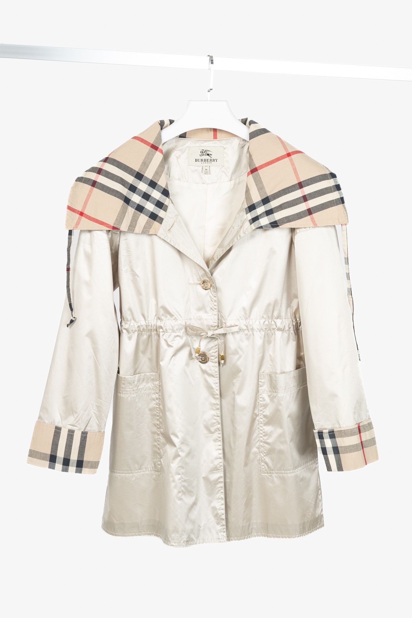 Burberry Burberry Cotton-Blend Check-Trim Drawstring-Waist Jacket Size XL / US 12-14 / IT 48-50 - 1 Thumbnail