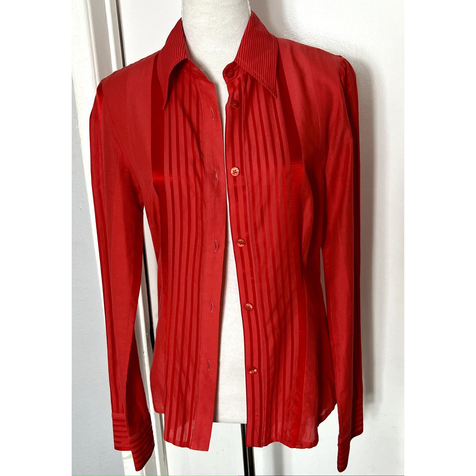 Just Cavalli Roberto Just Cavalli Red Button up blouse Sz S 00s y2k Size S / US 4 / IT 40 - 4 Thumbnail