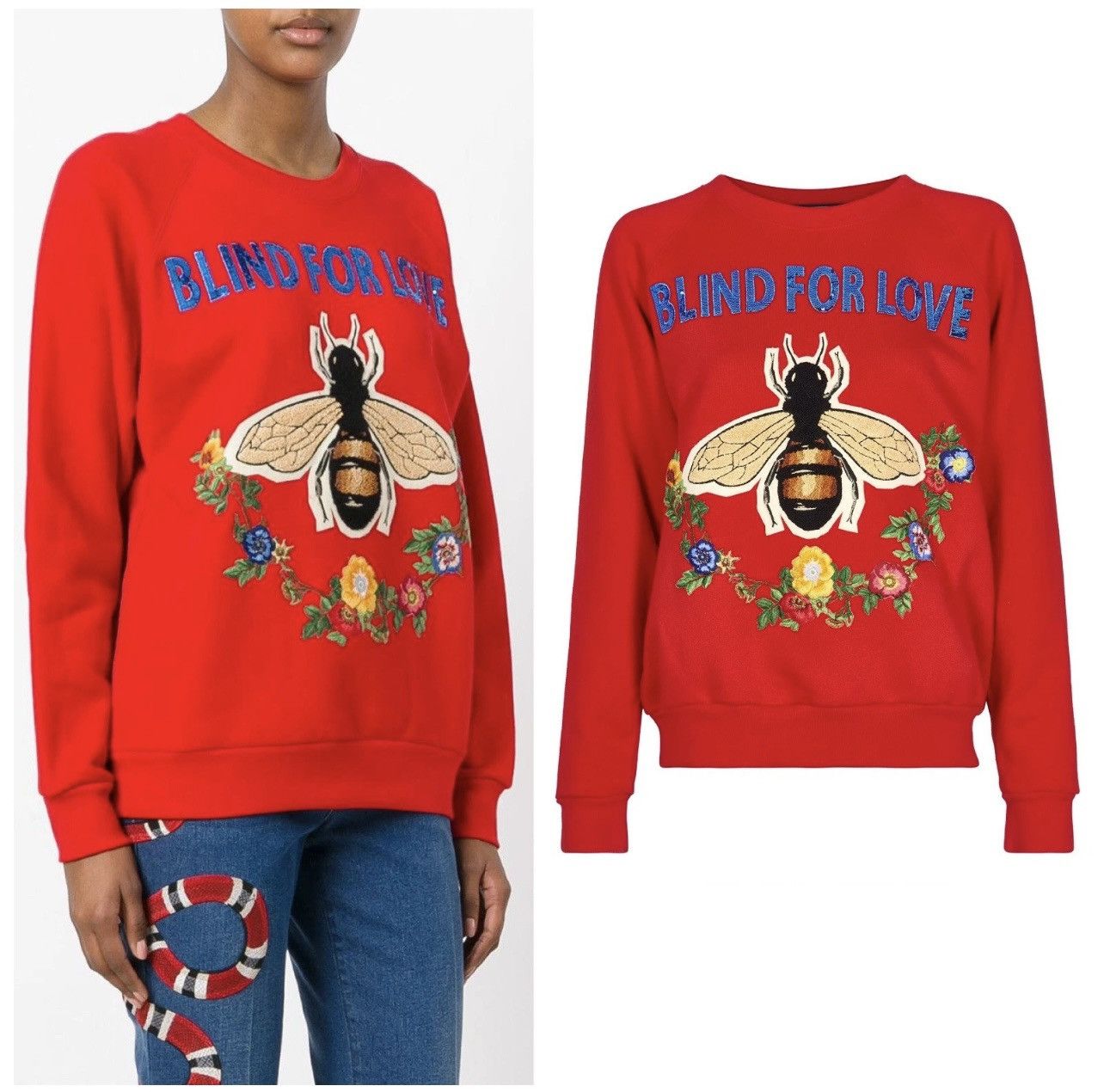 Gucci Gucci Red Blind For Love Bee Logo Sweatshirt Size XXS / US 00 / IT 34 - 2 Thumbnail