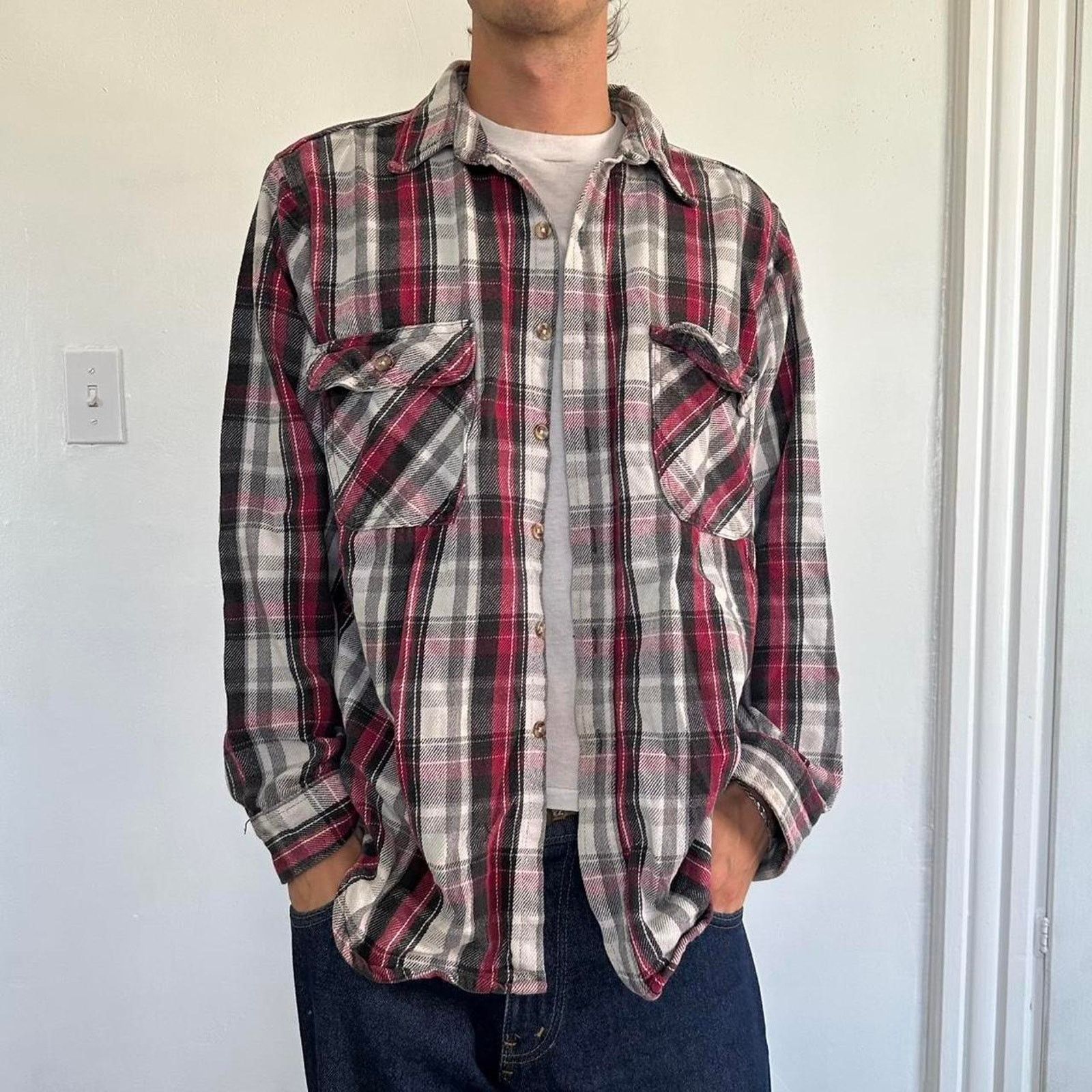Vintage Vintage 70s Cotton Five Brother Plaid Button Flannel Shirt Size US L / EU 52-54 / 3 - 2 Thumbnail