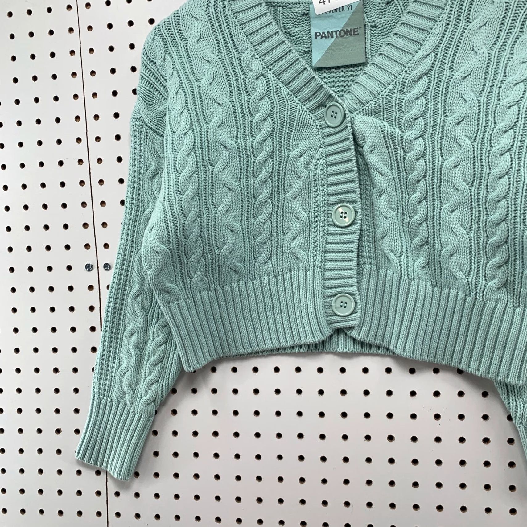 Forever 21 FOREVER 21 Cardigan Sweater Womens S Green Cable Knit Cropped V-Neck Knit - Pullover, Casual, Fall Winter, Solid Pattern Size S / US 4 / IT 40 - 5 Thumbnail