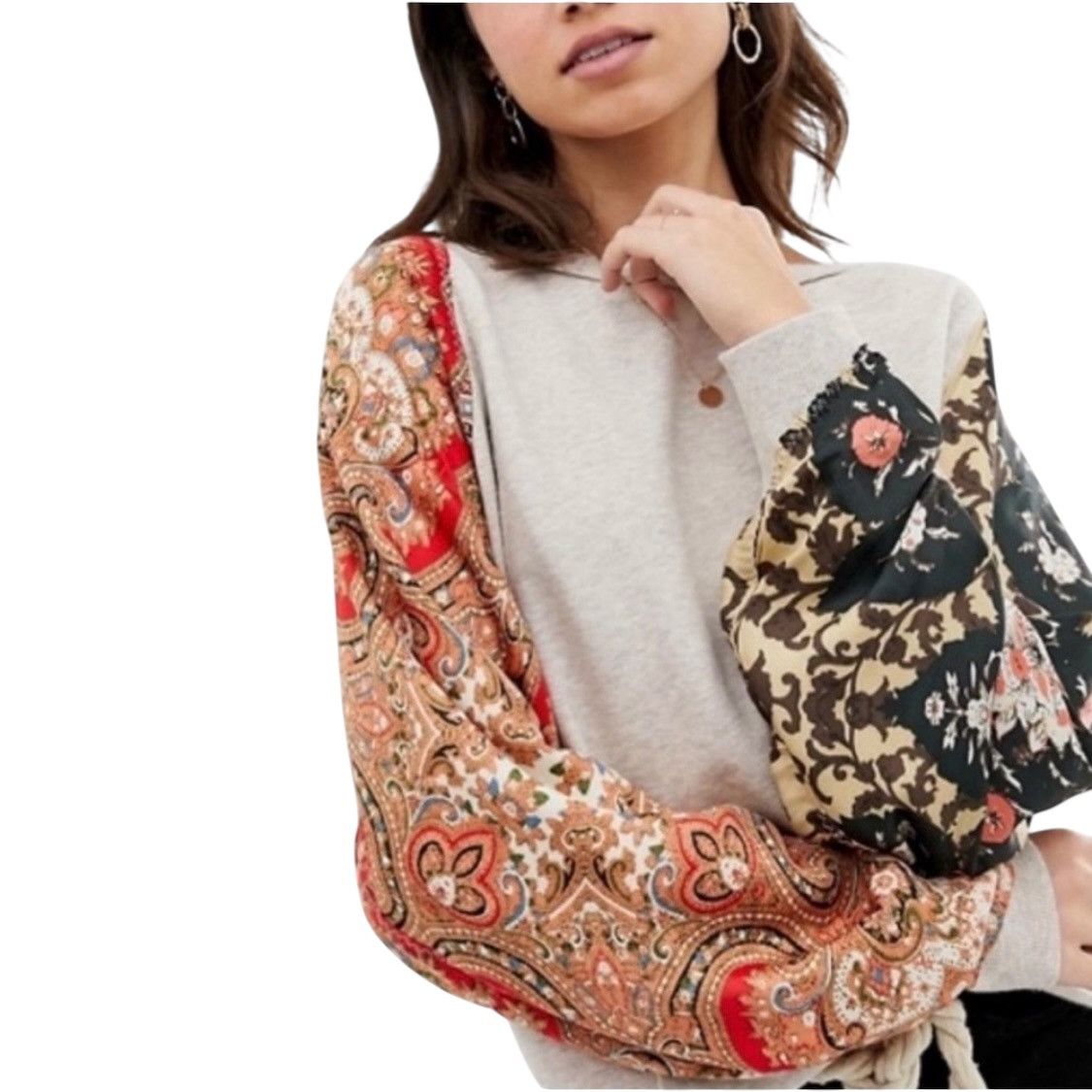 Free People Free People Vintage Affair floral satin sleeve pullover top Size L / US 10 / IT 46 - 2 Thumbnail