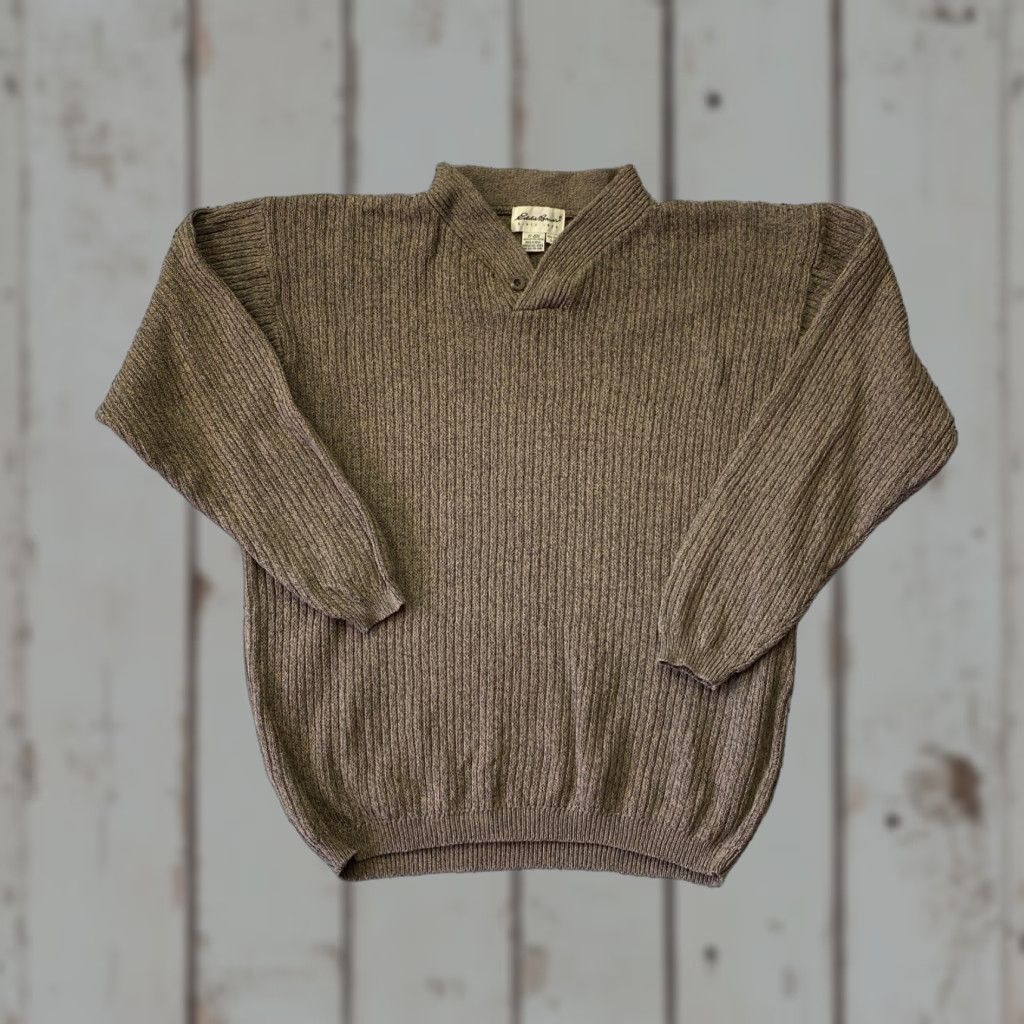Eddie Bauer Eddie Bauer Brown Cotton Knit Pullover Sweater Large 1 Button Crew Neck Mock Knit Long Sleeve Regular Mens Pullover Casual Knit's Solid Size US L / EU 52-54 / 3 - 1 Thumbnail