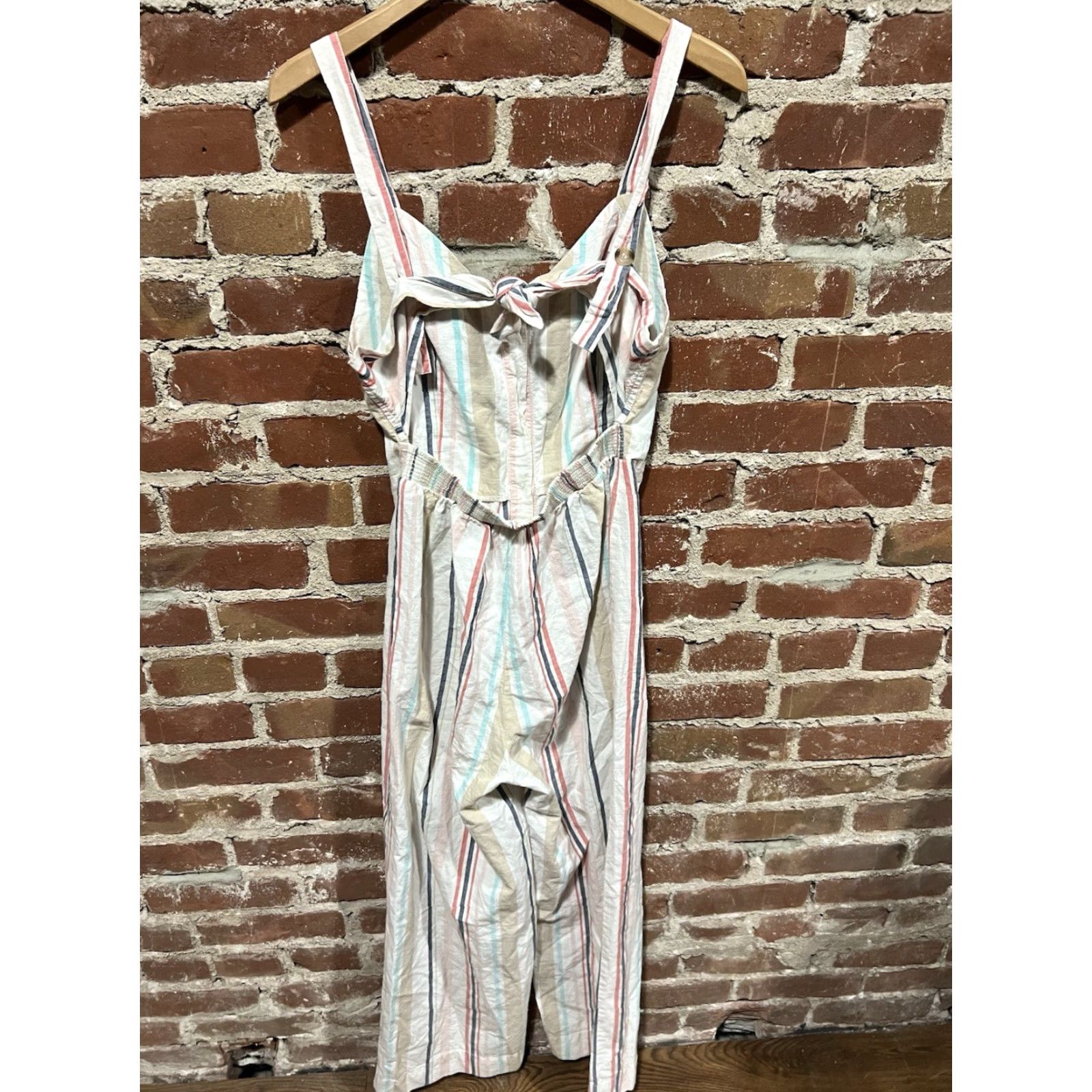 Vintage Japna Jumpsuit Womens M White Striped Summer Beachy Boho Peasant Cabincore JumpSuit Jumpsuit Size 32" / US 10 / IT 46 - 3 Thumbnail