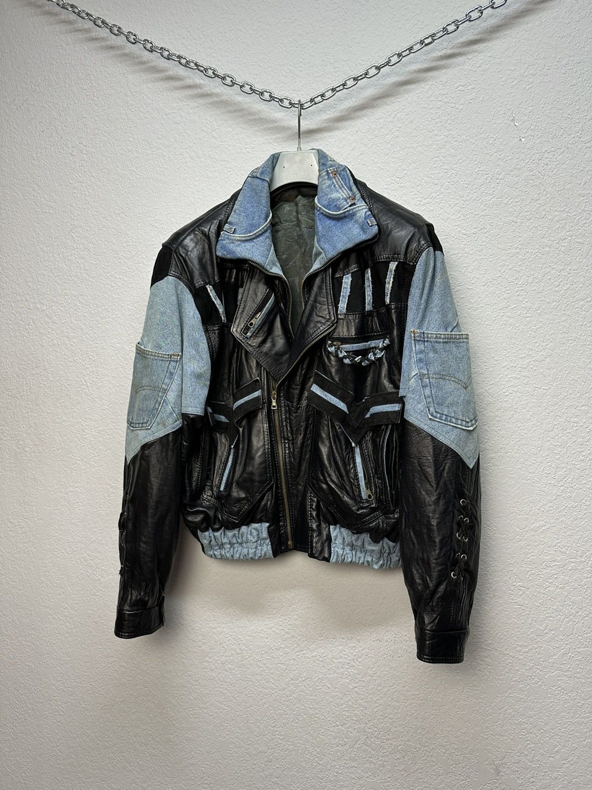 Vintage Vintage Junya Watanabe Style Leather Denim Jacket Rick Owens Size US L / EU 52-54 / 3 - 7 Thumbnail