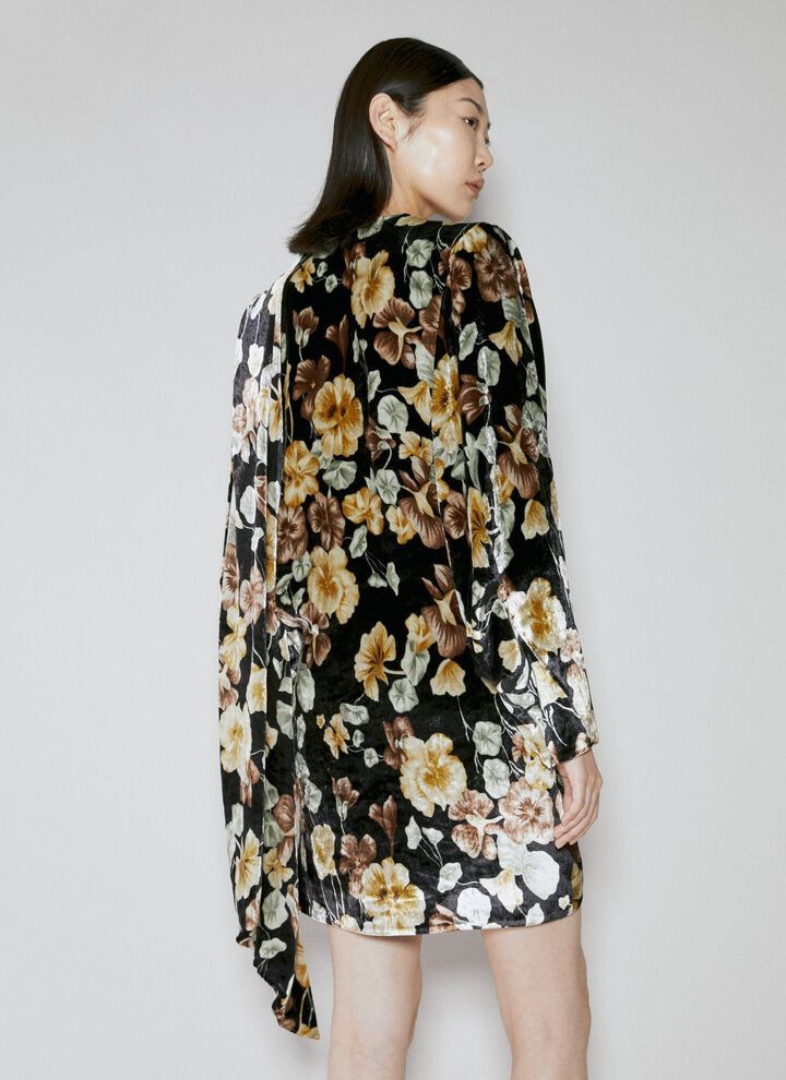 Saint Laurent Paris o1s1wg111024 Draped Dress in Floral Velvet in Multicolor Size M / US 6-8 / IT 42-44 - 5 Thumbnail