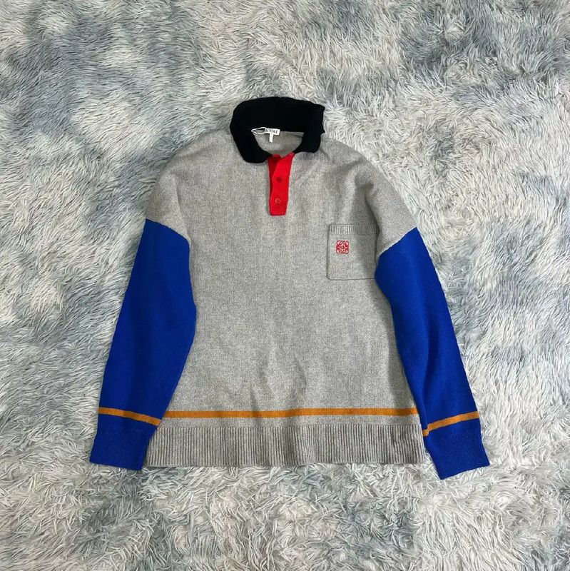 Loewe Loewe Men's Gray Knit Sweater with Colorful Sleeves 0089 Size US M / EU 48-50 / 2 - 1 Thumbnail