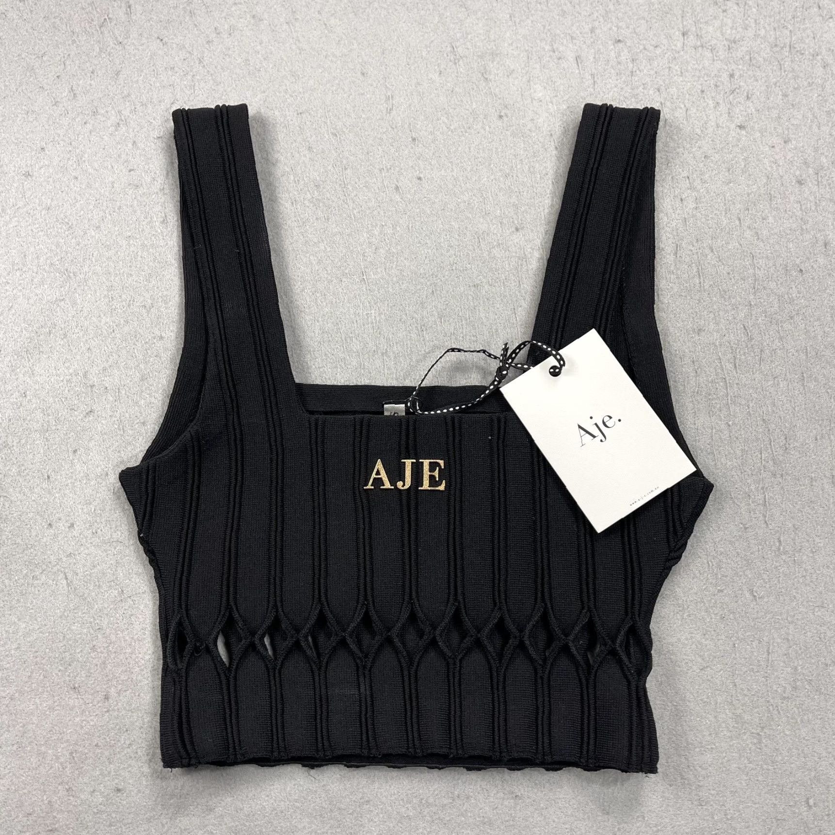 Aje Aje Ney Diamond Cut Out Knit Crop Tank Womens XS Black Square Neck Top Size XS / US 0-2 / IT 36-38 - 2 Thumbnail