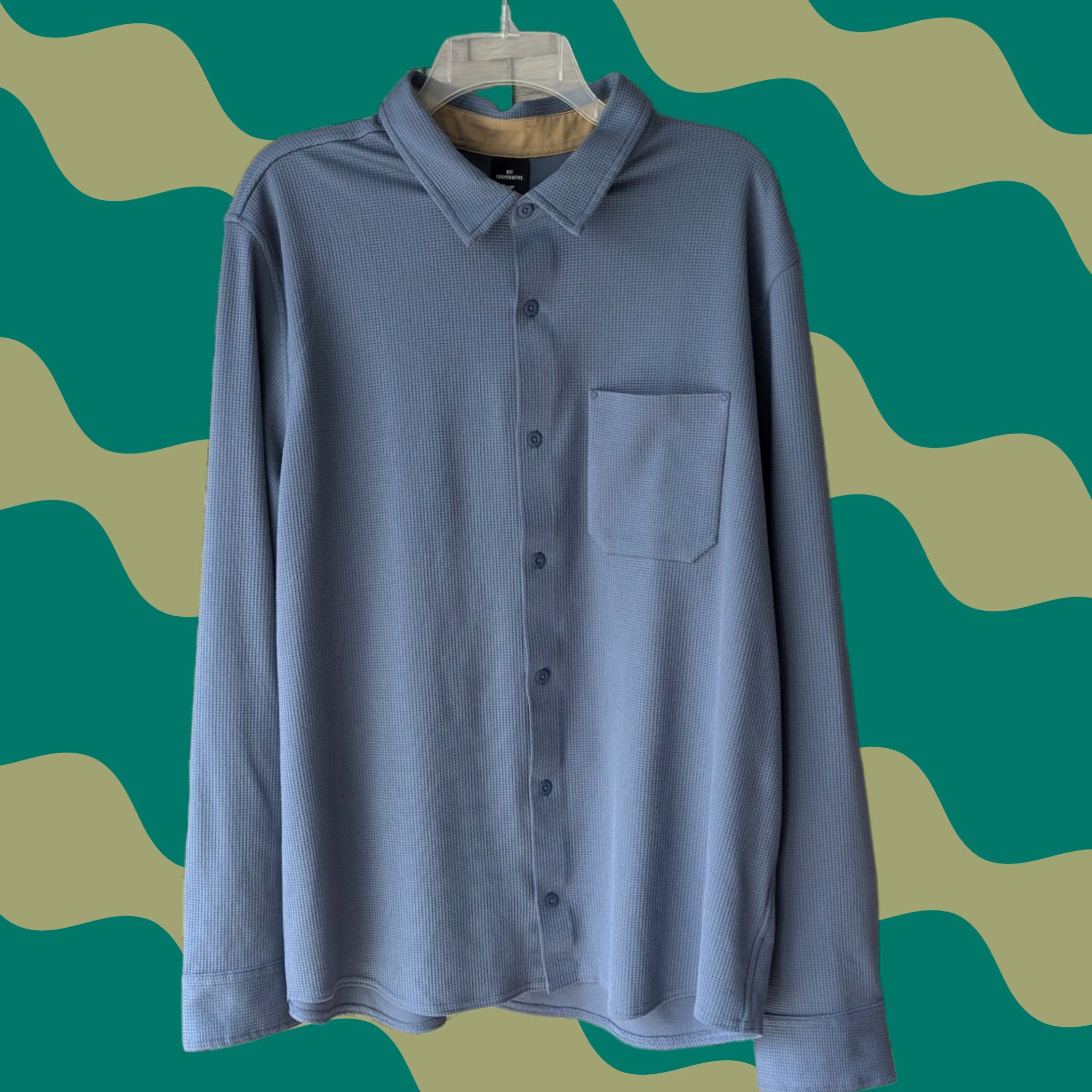 Vintage REI Co-op Mens XL Blue Waffle Knit Long Sleeve Button Up Hiking Shirt Stretch Size US XL / EU 56 / 4 - 1 Thumbnail