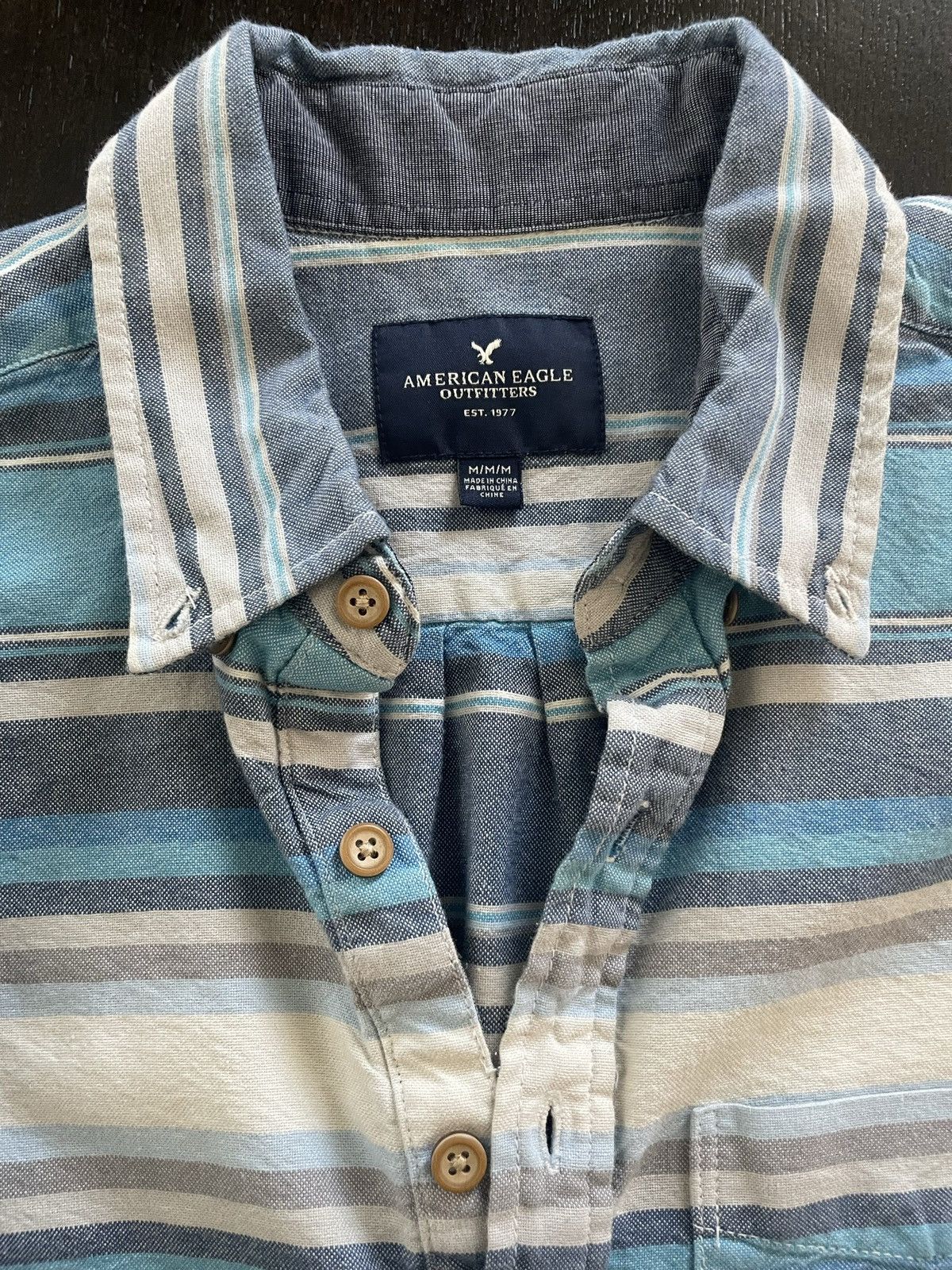 American Eagle Outfitters Blue stripped half button up shirt Size US M / EU 48-50 / 2 - 3 Thumbnail