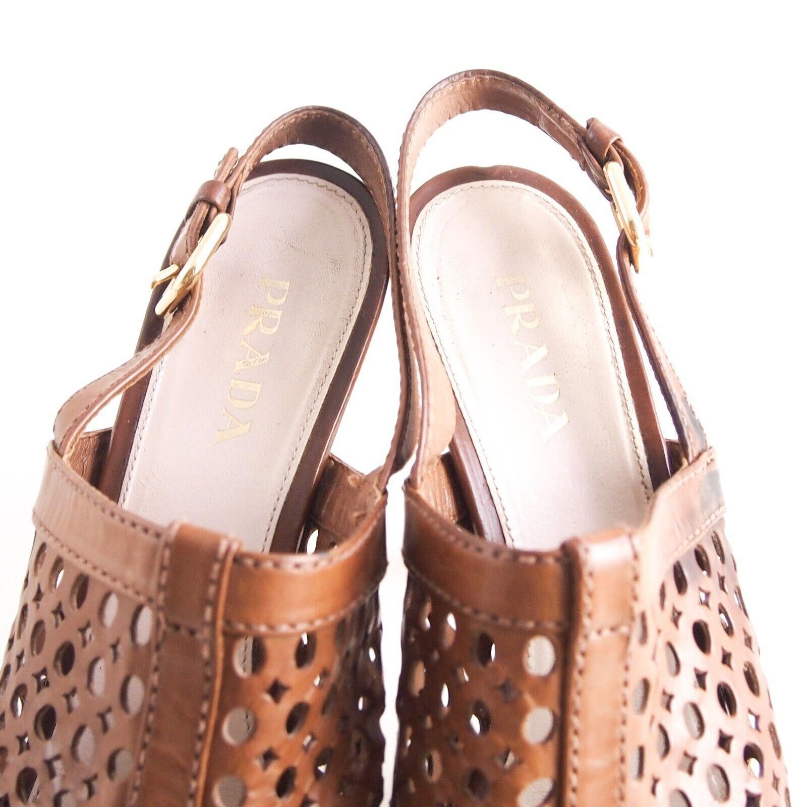 Prada Prada Cage Slingback Sandals Brown Leather Women US 10 EU 40 Size US 10 / IT 40 - 4 Thumbnail