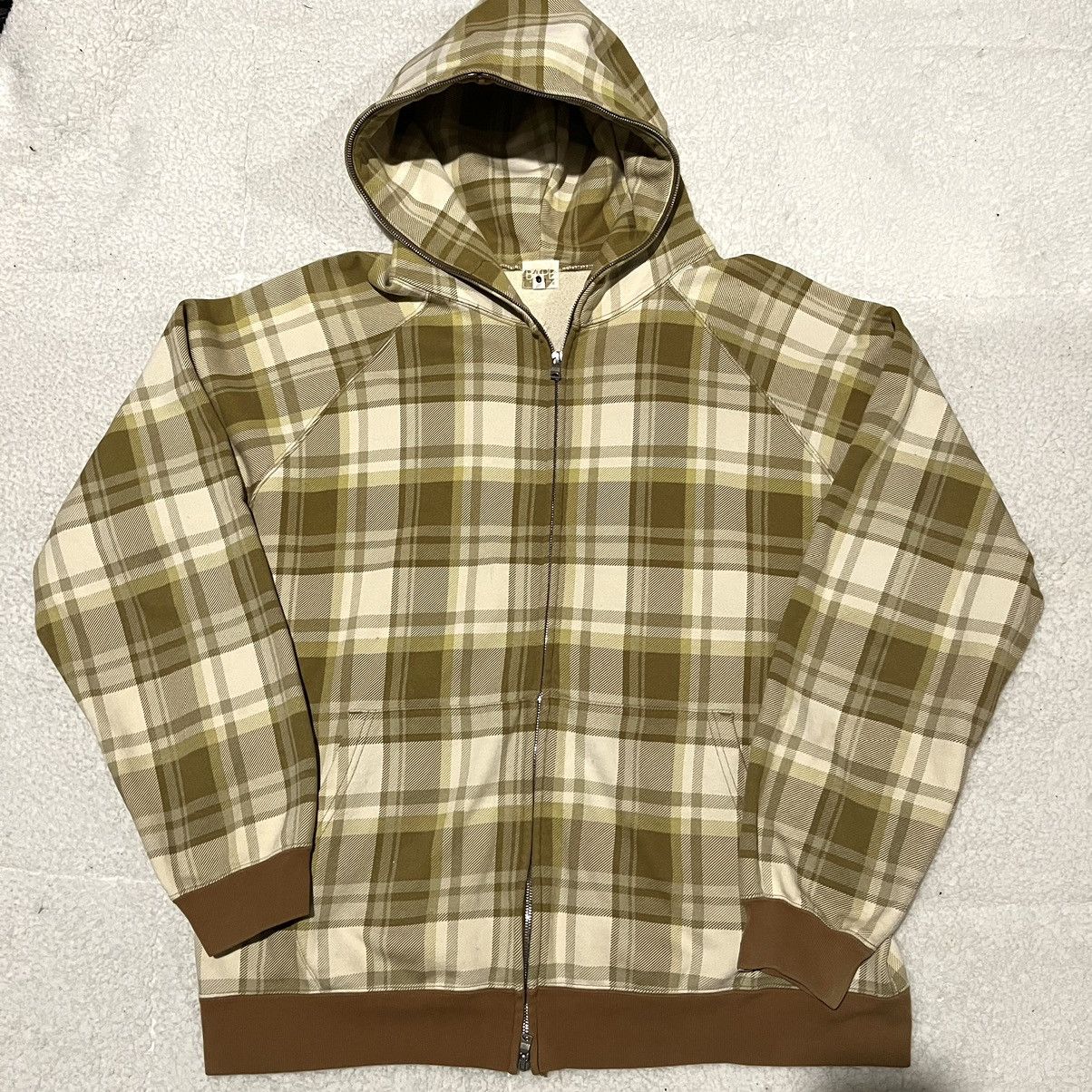 image of Bape 2006 Gold Brown Tartan Plaid Checkered Zip Up Hoodie, Men's (Size Large)