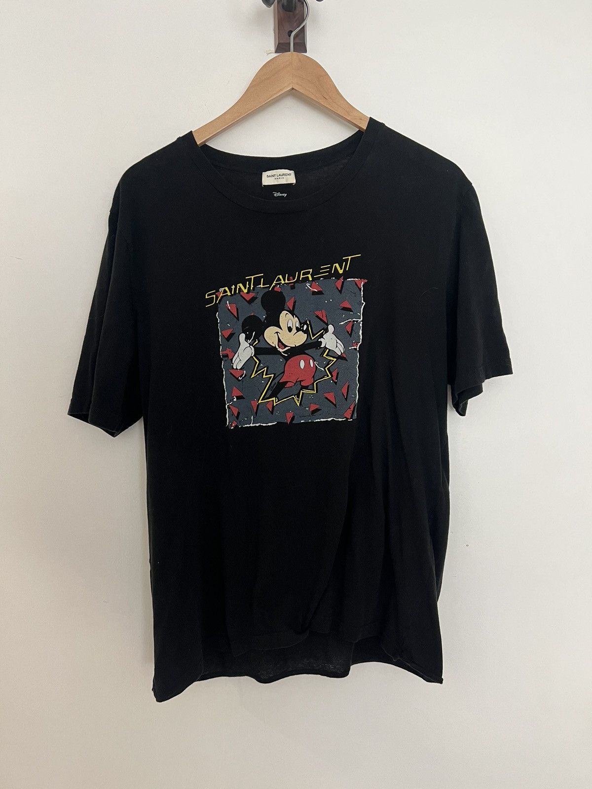 image of Saint Laurent Paris Mickey Mouse T in Black, Men's (Size Medium)