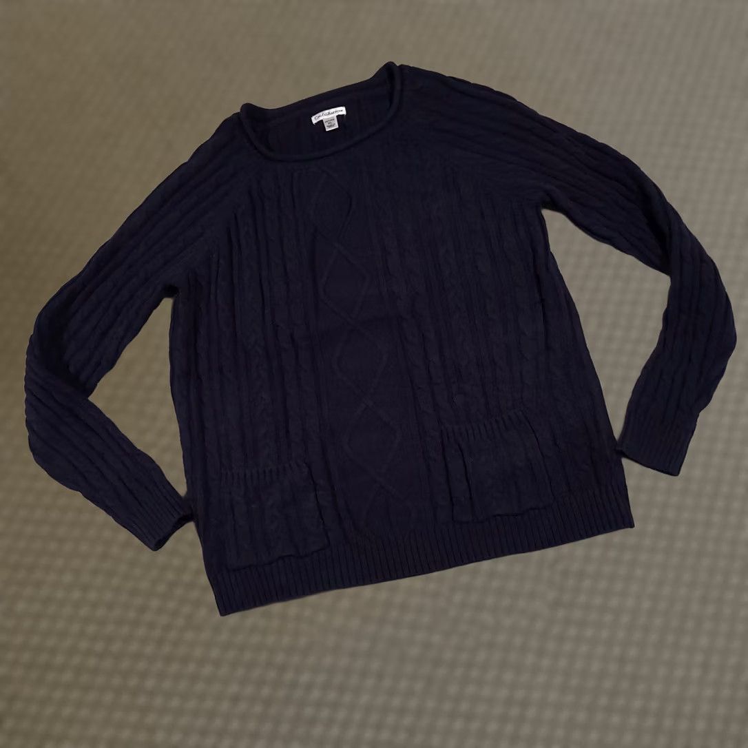 Croft & Barrow Croft & Barrow Cable Knit Sweater Women's PL Petite Blue Pockets Pullover Knit Wool Blend Size L / US 10 / IT 46 - 1 Thumbnail