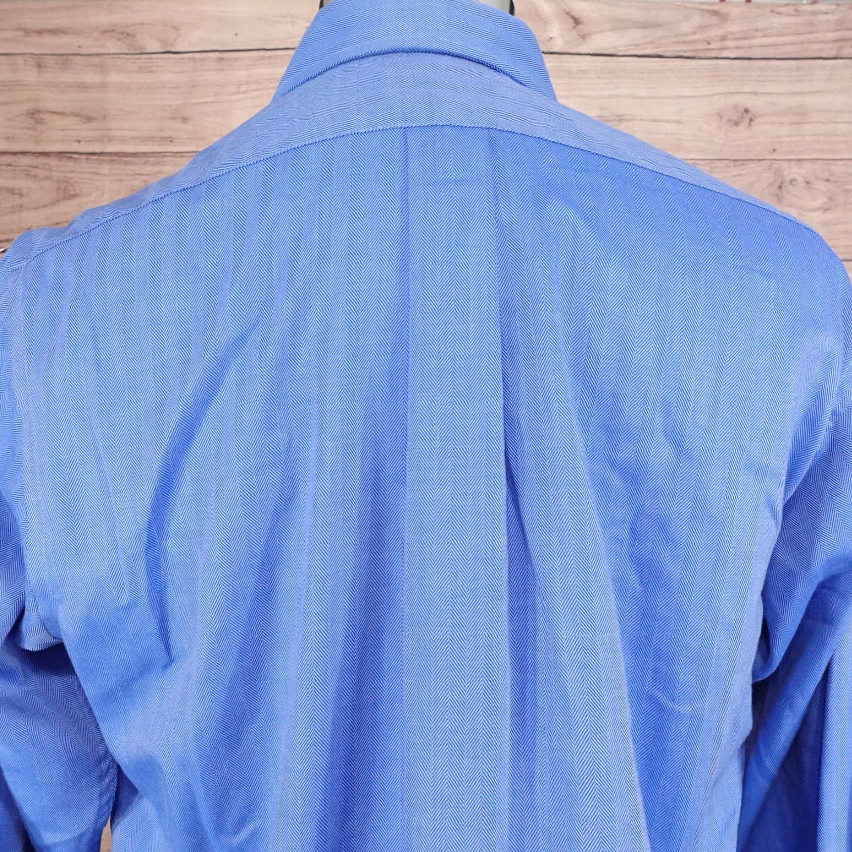 Chaps Vintage Chaps Men's Dress Shirt - Blue Herringbone, Cotton, Regular Fit, Long Sleeve, Collared, Button-Front, Size 15.5 Size 40R - 5 Thumbnail