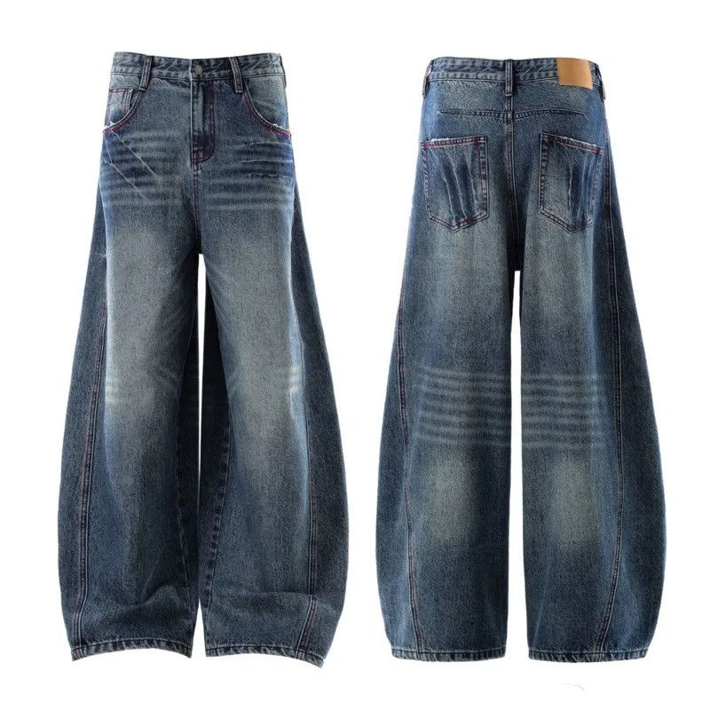 Jean Moustache Effect Wide Leg Jeans Size US 33 - 5 Thumbnail
