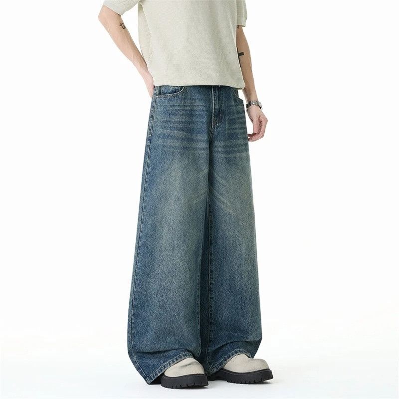 Japanese Brand Clean fit Distressed Straight Wide Leg Jeans Size US 33 - 1 Thumbnail