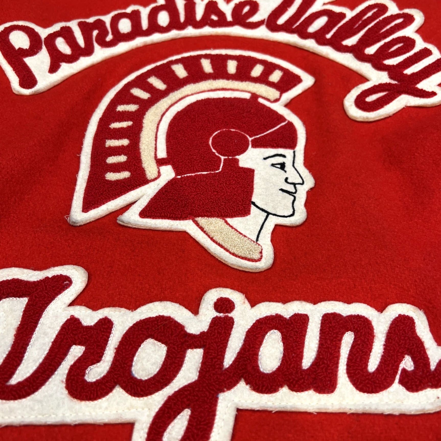 Paradise VINTAGE DeLong Paradise Valley Phoenix Trojans Varsity Coat Size 36 Wool USA Jacket/Coat Red Patches Short Stand-Up Collar Mens Varsity Jacket Size US XXS / EU 40 - 5 Thumbnail