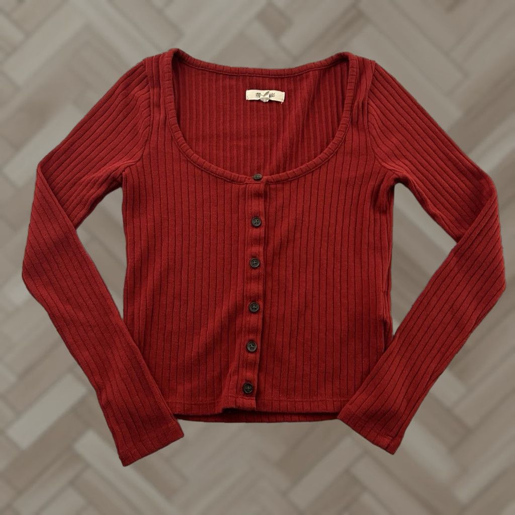 Madewell Madewell Long Sleeve Ribbed Top Women's XS Red Shirt Size XS / US 0-2 / IT 36-38 - 1 Thumbnail