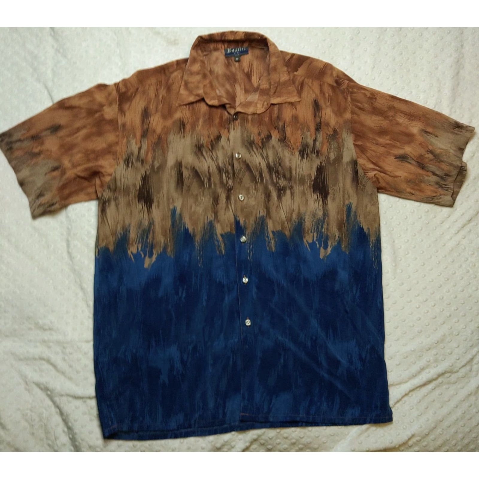 Vintage VINTAGE Bassiri Uomo Shirt Geometric Button-Up Men M Blue Brown Polyester Microfiber Casual, Business, Travel, Party/Cocktail, All Seasons Mens Size US M / EU 48-50 / 2 - 2 Thumbnail
