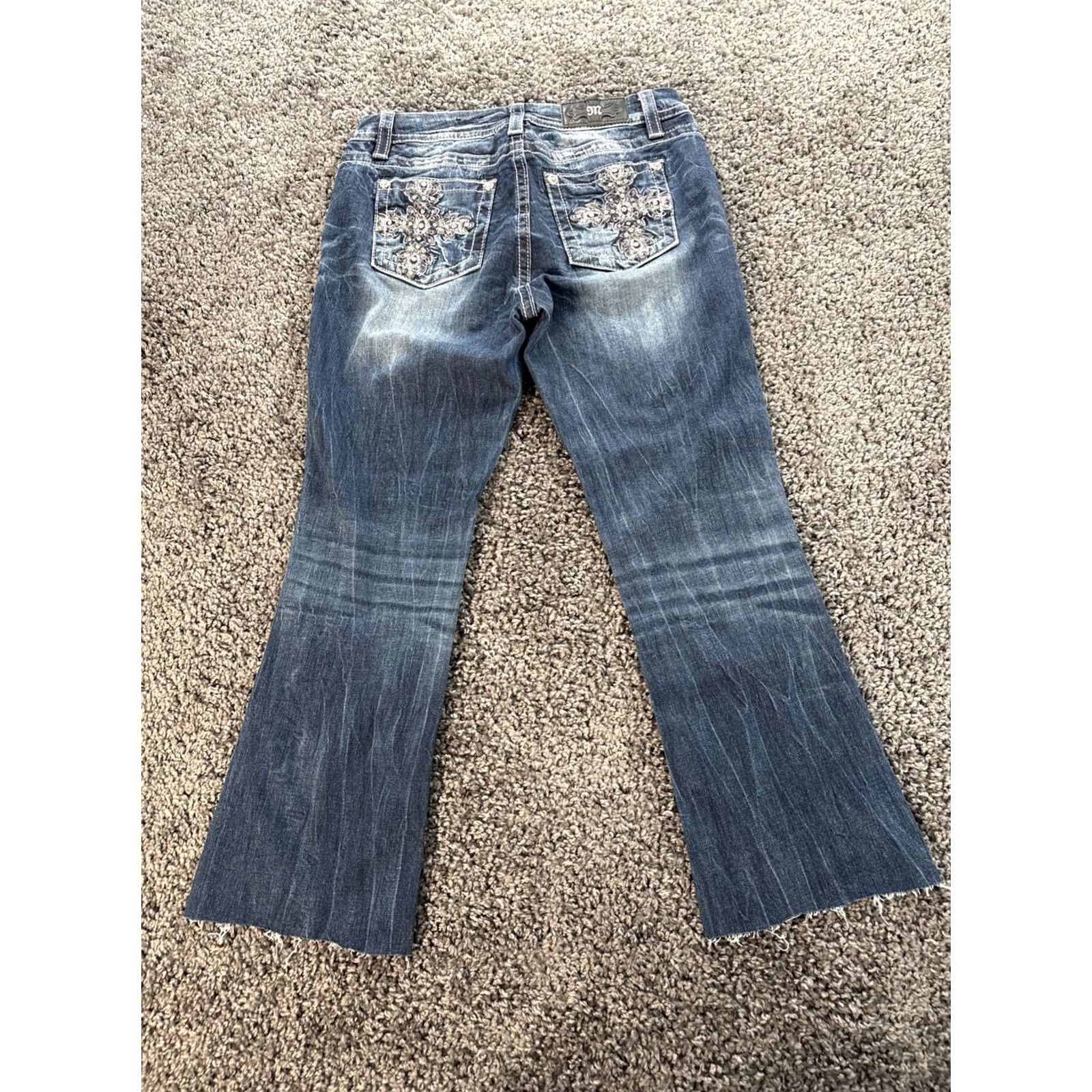 Miss Me Miss Me Jeans Bootcut Dark Wash 28 Miss Me Easy Women’s Denim Beaded Rhinestone Low Rise 27 In Inseam Womens Size 28" / US 6 / IT 42 - 8 Thumbnail