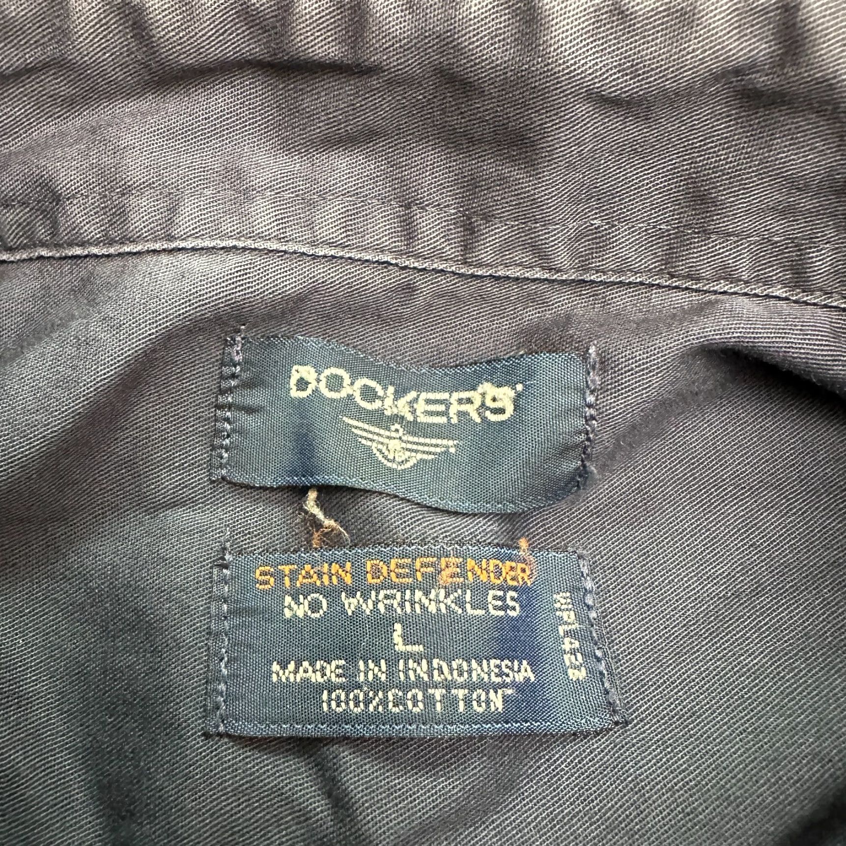 Dockers DOCKERS Long Sleeve Button Down Dress Shirt Men Large Blue Cotton Stain Defender Regular Fit Size 42R - 6 Thumbnail