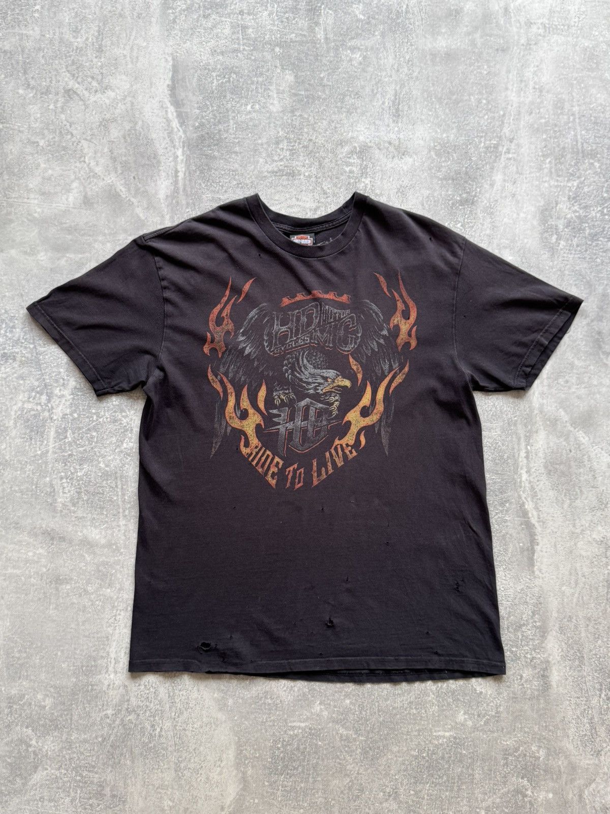 Harley Davidson 🔥Vintage Harley Davidson Fire Trashed T-shirt Size US XL / EU 56 / 4 - 2 Thumbnail