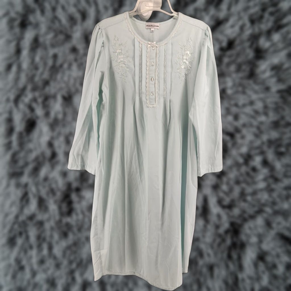 Vintage Miss Elaine Nightgown Medium Embroidery Lace Light Blue Grandmacore Size ONE SIZE - 1 Thumbnail