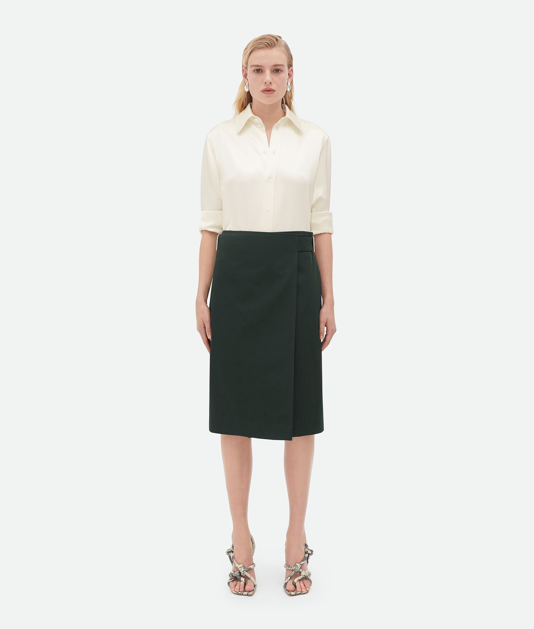 Bottega Veneta o1bcso1str0225 Cotton Twill Midi Skirt in Camping Size 26" / US 2 / IT 38 - 1 Thumbnail