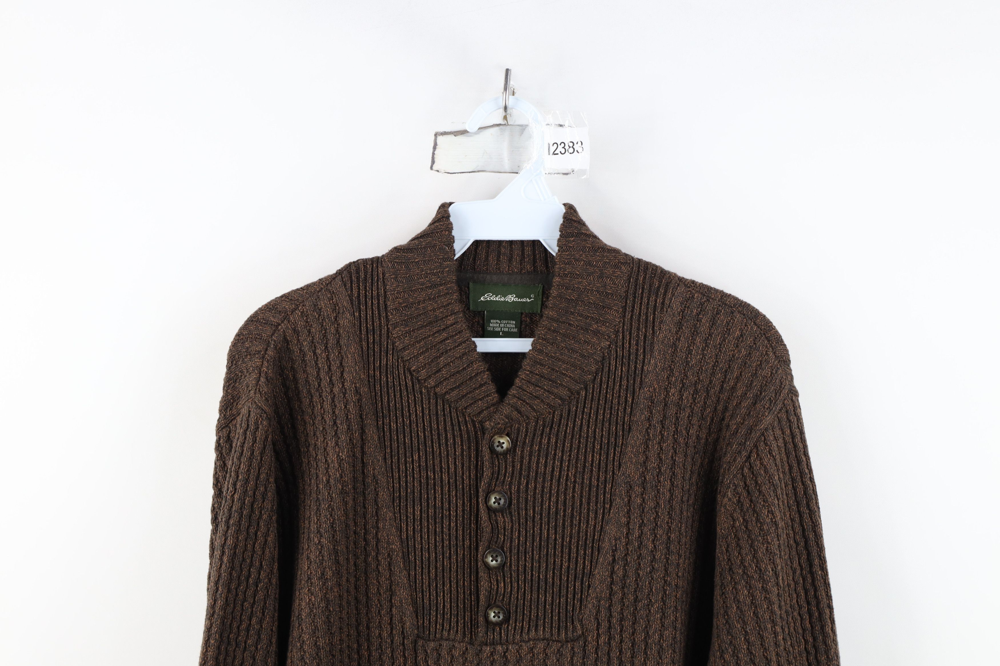 Eddie Bauer Vintage Eddie Bauer Cotton Ribbed Knit Henley Sweater Brown Size US L / EU 52-54 / 3 - 2 Thumbnail