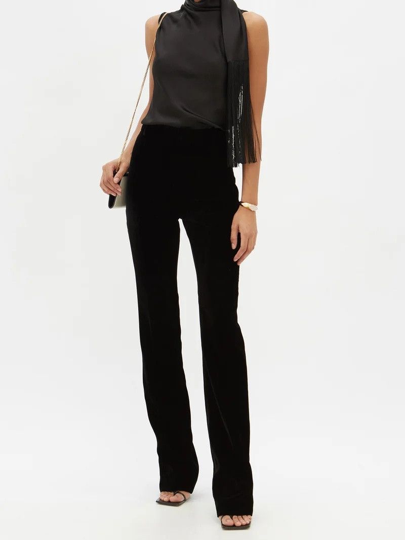 Saint Laurent Paris o1b1hav111124 Pants Velours Cupro Organiq Midnight Blue Size 30" / US 8 / IT 44 - 2 Thumbnail