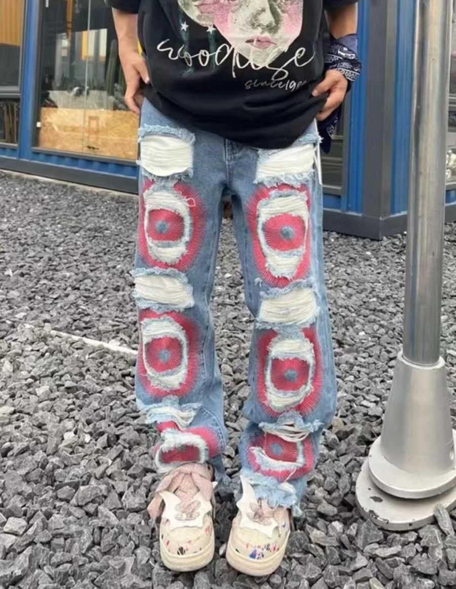 Designer × Japanese Brand Vintage street hip-hop punk baggy blue ripped jeans Size US 32 / EU 48 - 1 Thumbnail