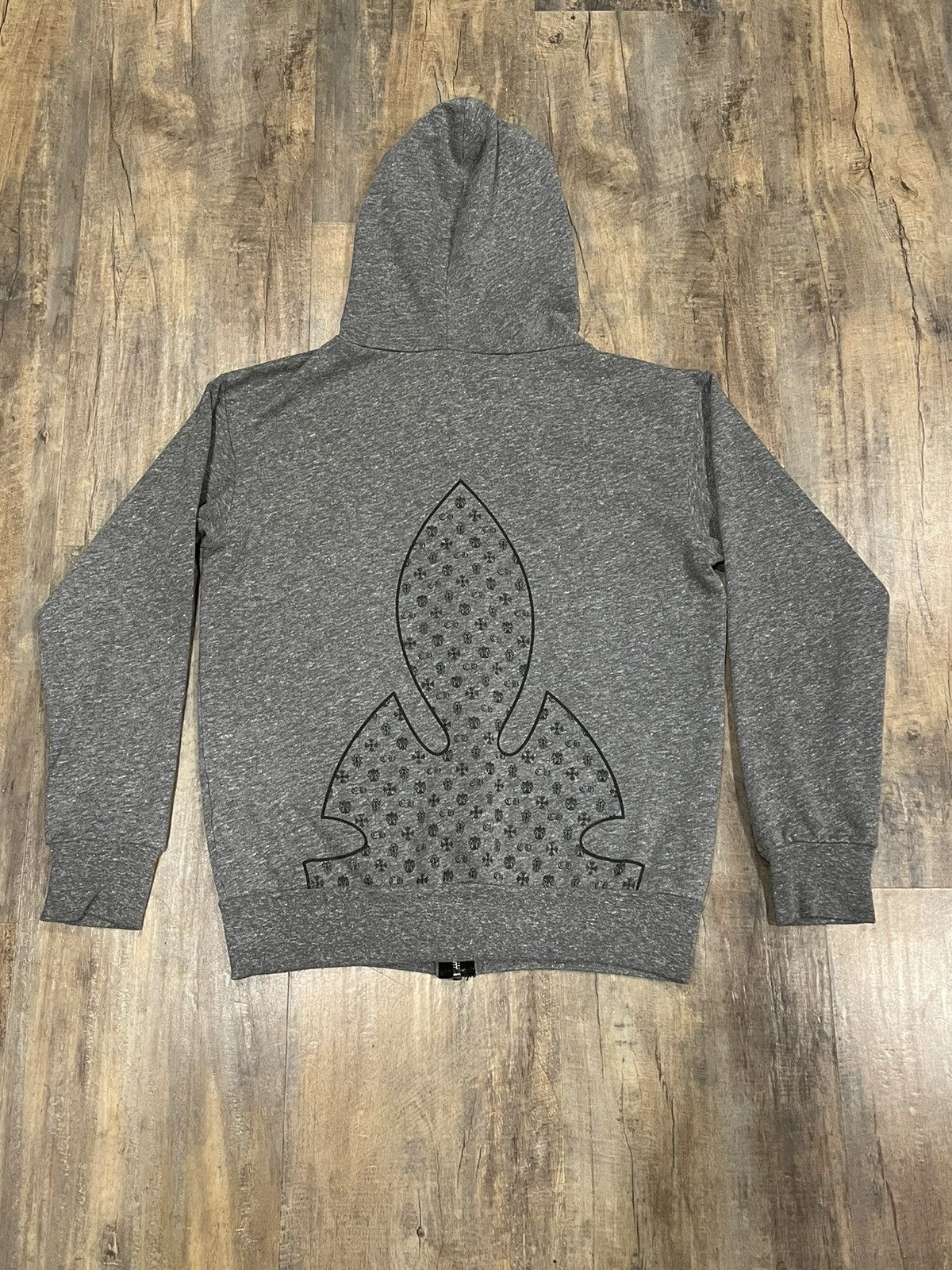 image of Chrome Hearts Bs Fleur Scroll Logo Grey Zip Up Hoodie, Men's (Size Small)