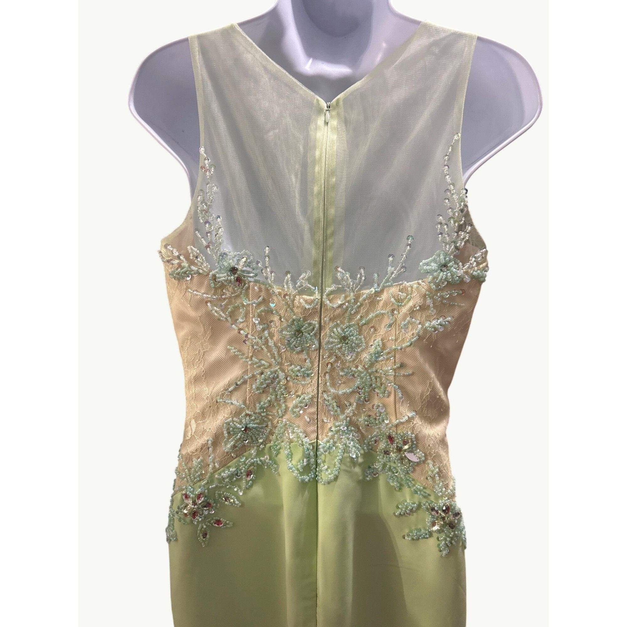 Other Appliqué Green Beaded Evening Gown Sheer Bodice Embellished Size S / US 4 / IT 40 - 9 Thumbnail