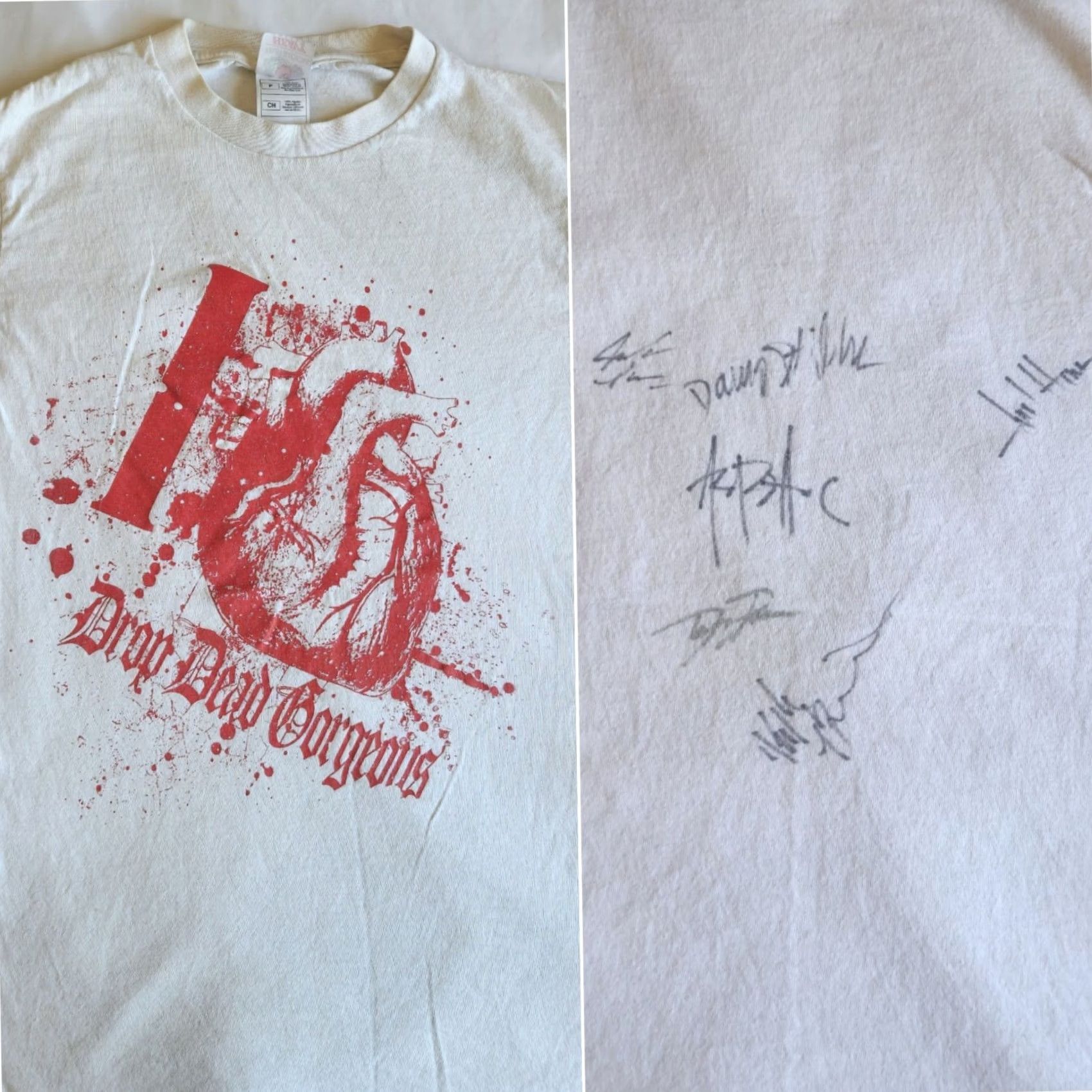 Fruit Of The Loom Vintage Drop Dead Gorgeous Band Shirt Rare Signed Concert Merch White Graphic S Size US S / EU 44-46 / 1 - 2 Thumbnail