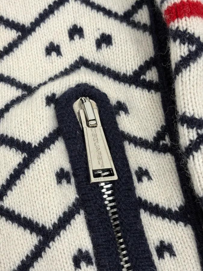Dsquared2 FW2008 Dsquared2 Navy & White Wool Geometric Knit Zip-up Sweater Size US M / EU 48-50 / 2 - 9 Thumbnail