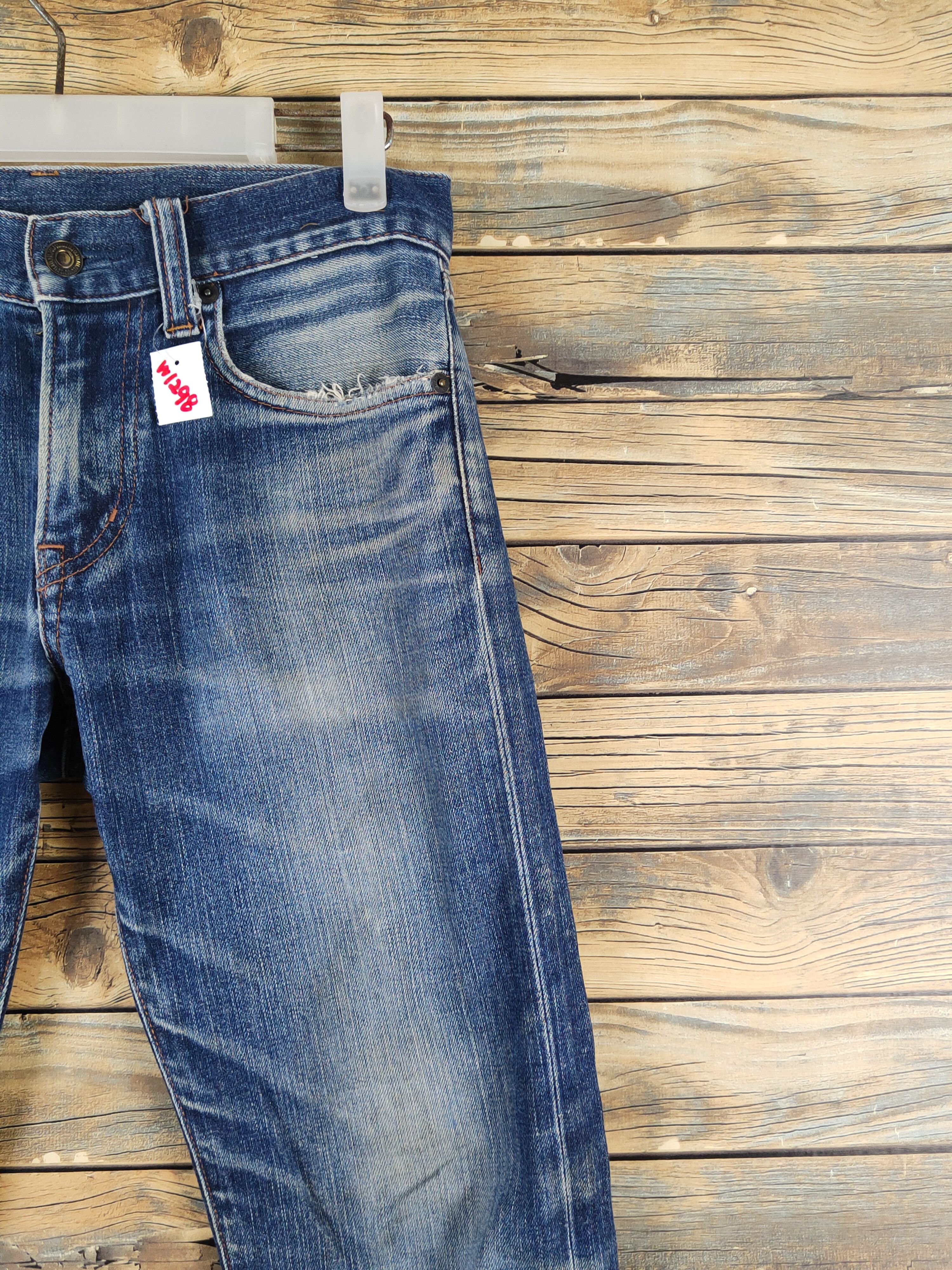 Japanese Brand Uniqlo Dark Blue Distressed Ripped denim Jeans #W1298 Size US 29 - 5 Thumbnail