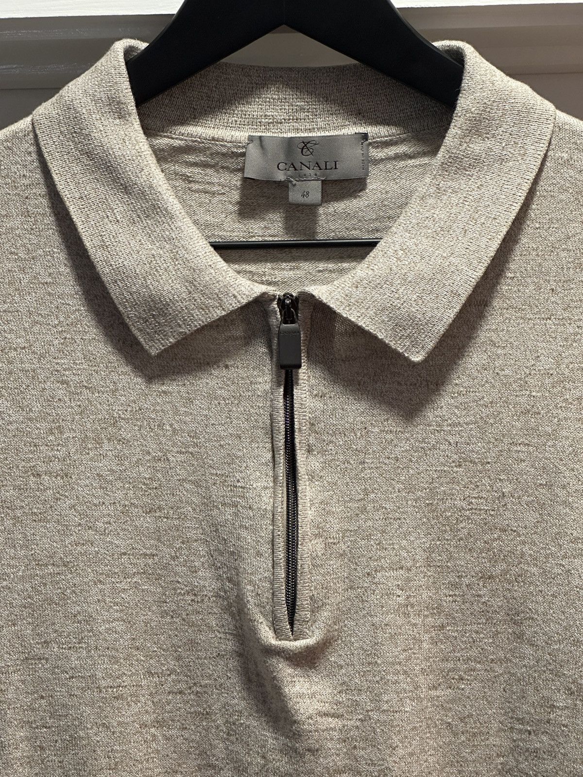 Canali Canali Beige Marl Knit Zip Polo Made in Italy Size US M / EU 48-50 / 2 - 2 Thumbnail