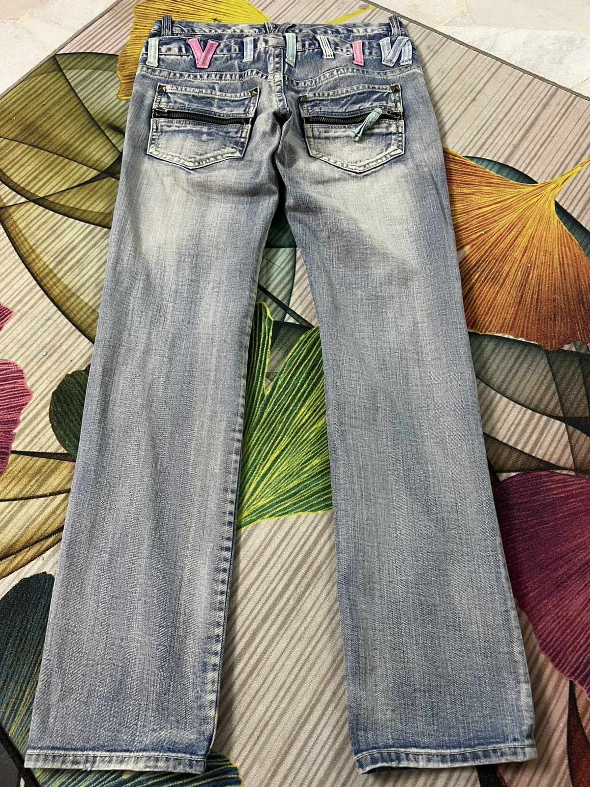 If Six Was Nine 💥Double Waist💥Japanese Unbrand Distress Patchwork Jean Size US 31 - 14 Thumbnail