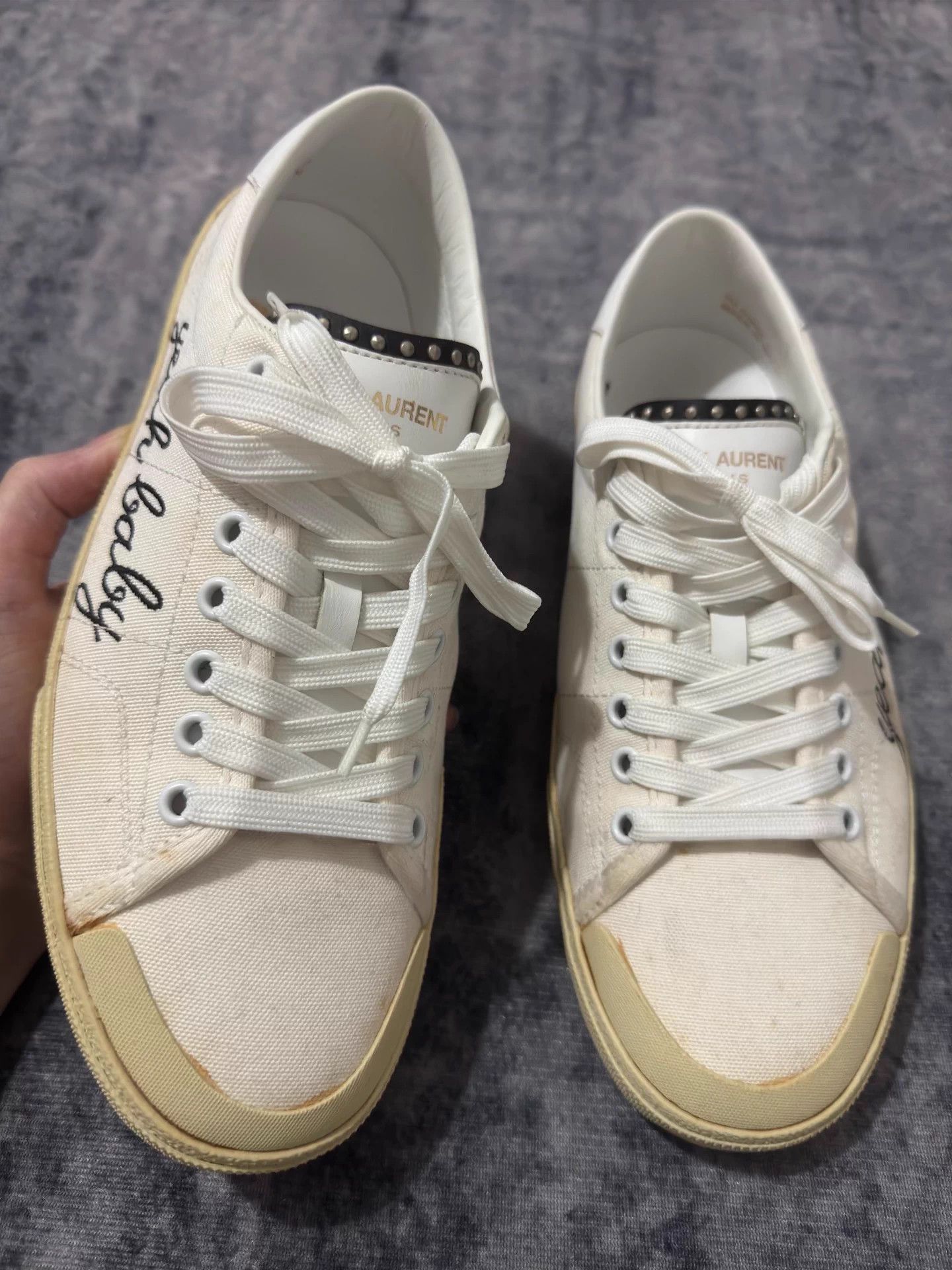 Saint Laurent Paris SLP 16ss Canvas Distressed Yeah Baby Embroidery Skate Shoes Size US 7 / EU 40 - 1 Thumbnail