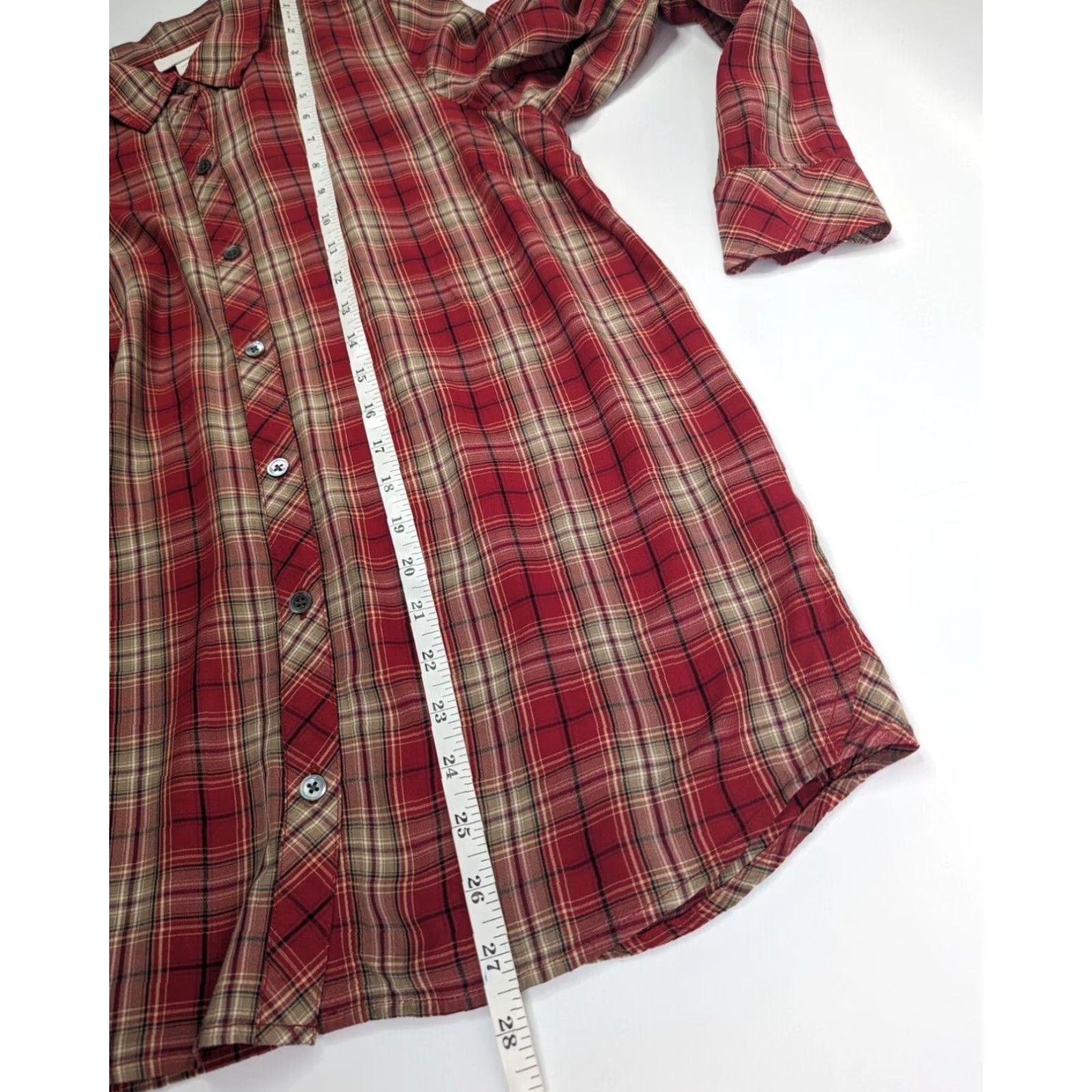 J. Jill J Jill Blouse Shirt Women’s Small Red Tartan Plaid Long Sleeve Button Up Rayon Size S / US 4 / IT 40 - 4 Thumbnail