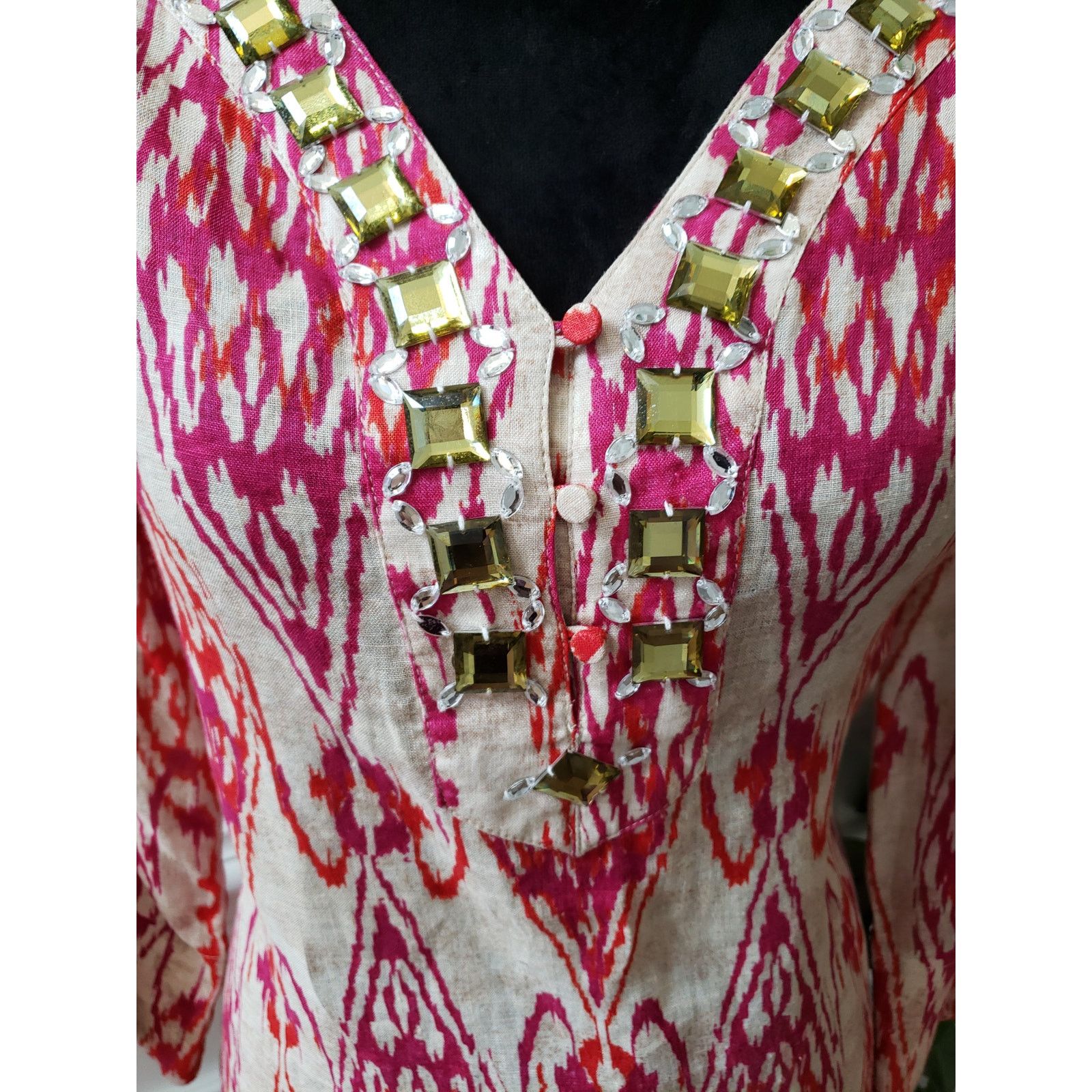 Jones New York Jones New York Signature Top S Beige Pink Ikat Print Linen Size S / US 4 / IT 40 - 6 Thumbnail
