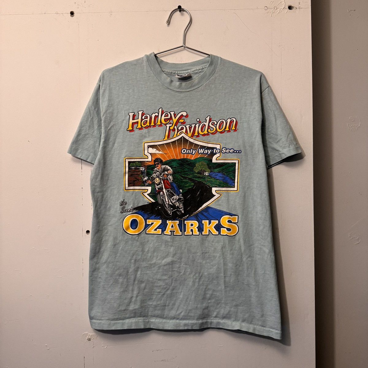 Harley Davidson Vintage 90s Harley Davidson Faded Blue Ozarks Tee Size US L / EU 52-54 / 3 - 1 Thumbnail