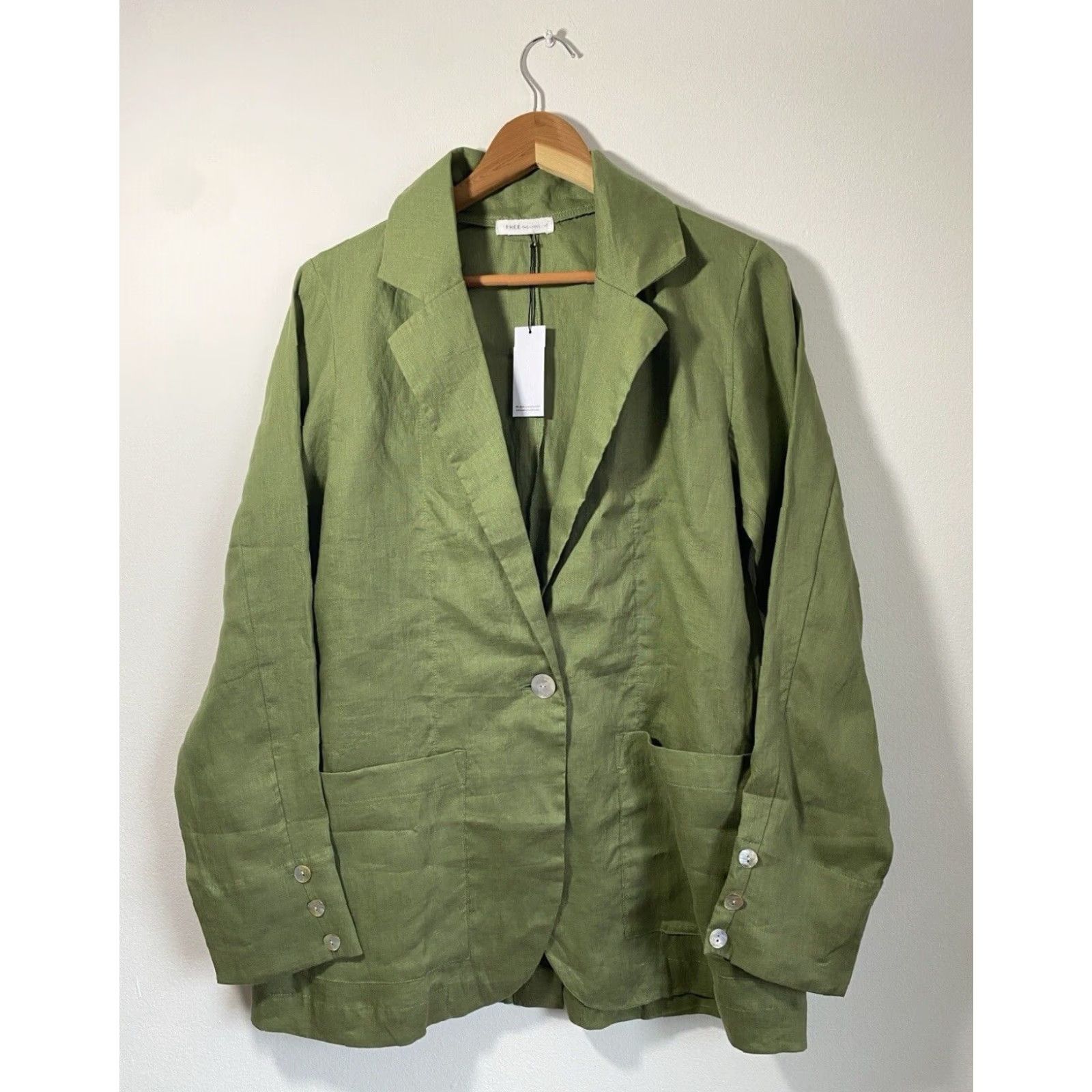 Vintage NWT AURA The Label Linen Blazer Women's Blazer Green Large L Bohemian City Classic 100% Linen Pockets Breathable Lightweight Wrap Closure Size L / US 10 / IT 46 - 2 Thumbnail