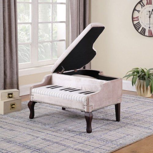 Designer × Homemade 21-Inch-Long Beige Piano Silver Nailheads Storage Ottoman Size US L / EU 52-54 / 3 - 2 Thumbnail
