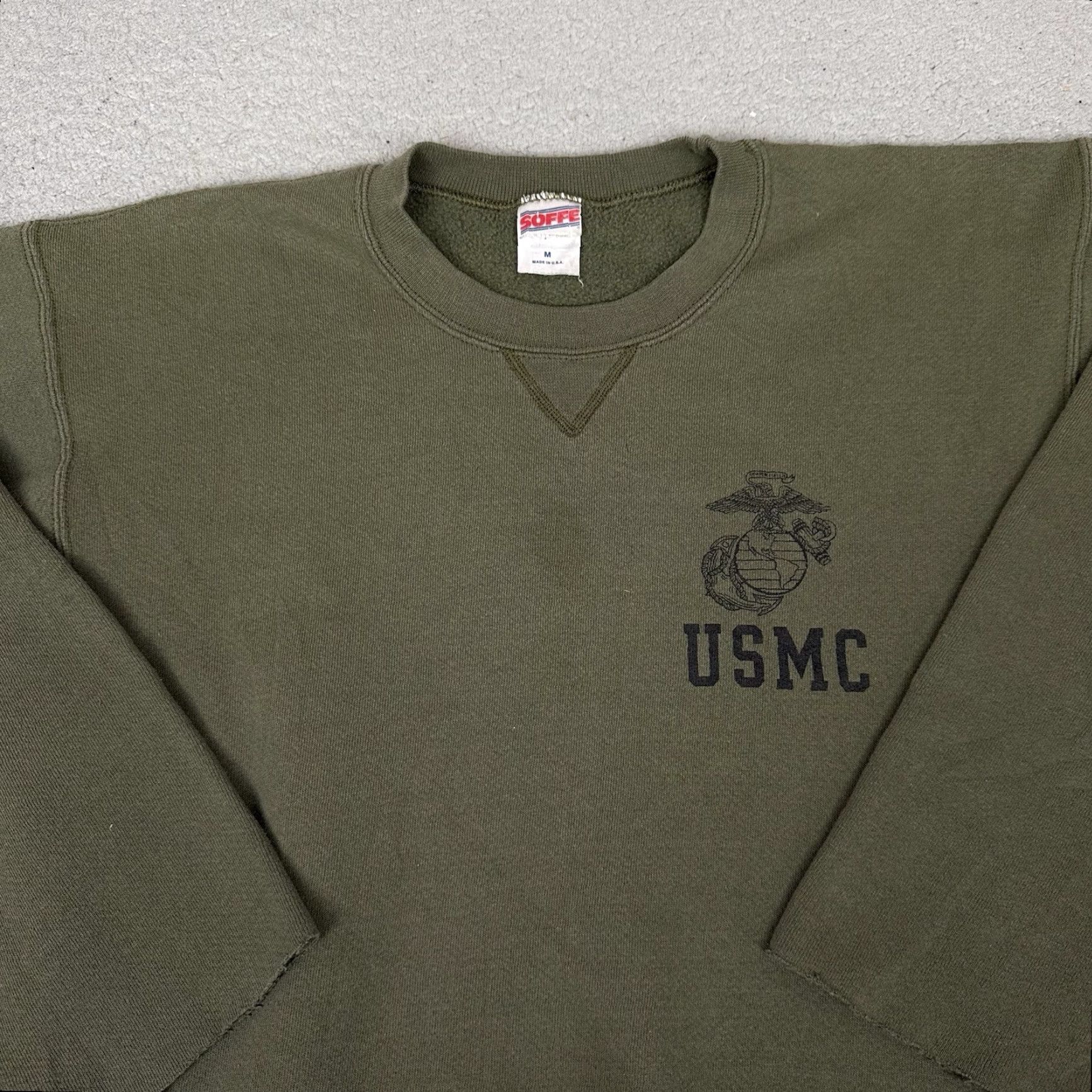 Soffe VINTAGE Soffe USMC Marines Sweatshirt Mens M Crewneck Army Green USA Made Size US M / EU 48-50 / 2 - 2 Thumbnail