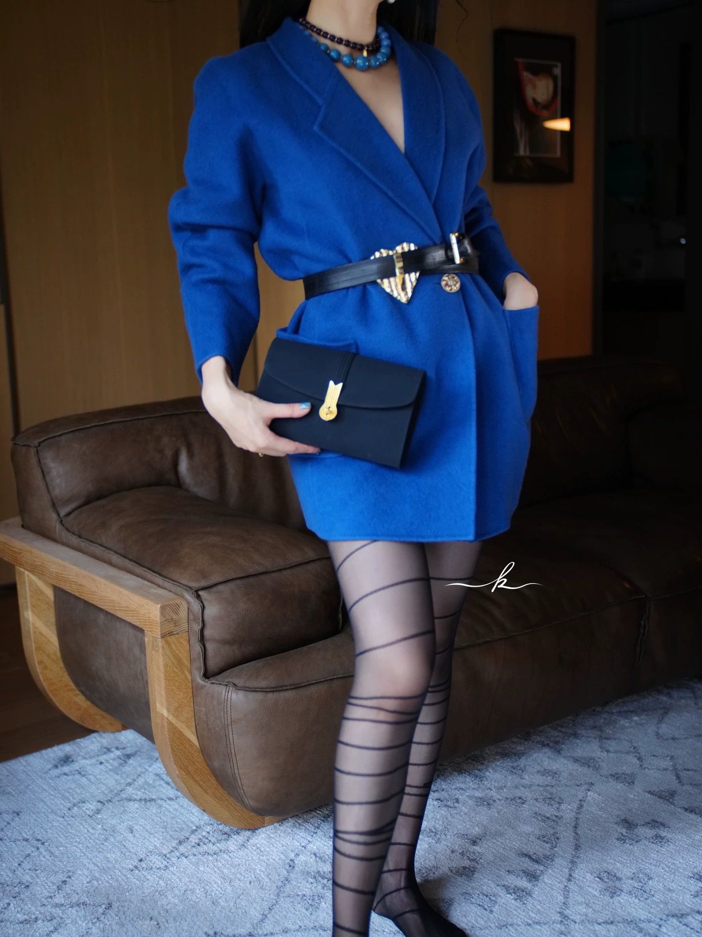Other vntg royal blue wool asym lapel handmade short coat women's Size M / US 6-8 / IT 42-44 - 7 Thumbnail