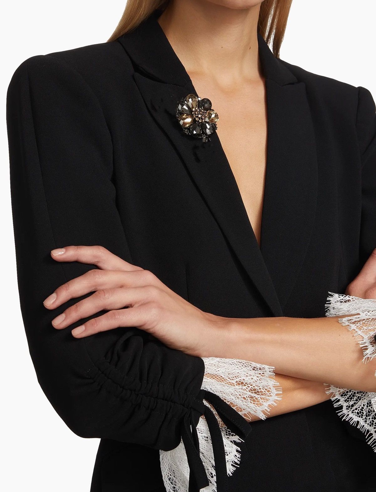 Cinq a Sept Cinq à Sept Crystal Brooch Lace Trimmed Crepe Blazer size 0 Size XS / US 0-2 / IT 36-38 - 5 Thumbnail